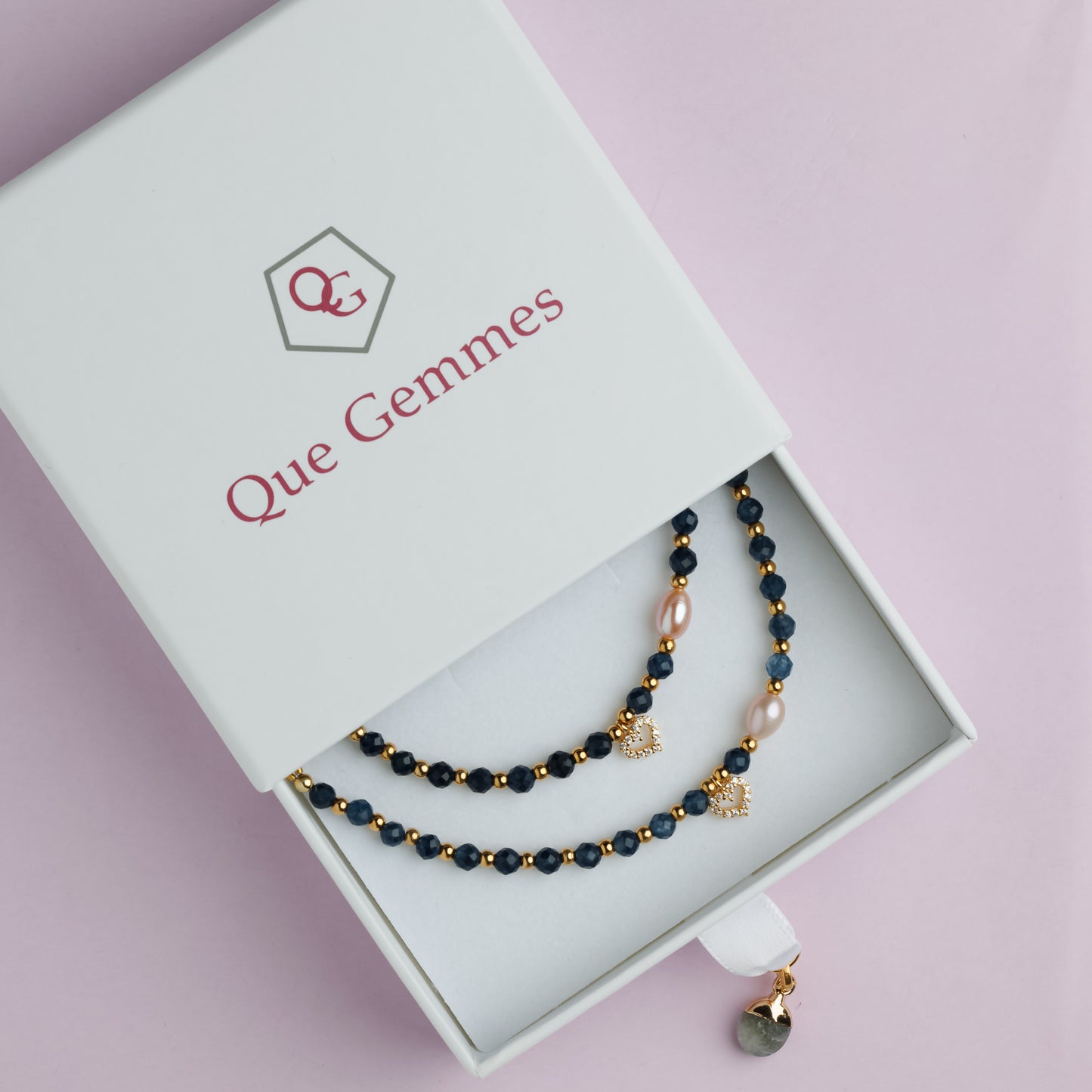 Coffret or - Saphir et Perle de culture - Cœur - JULIA