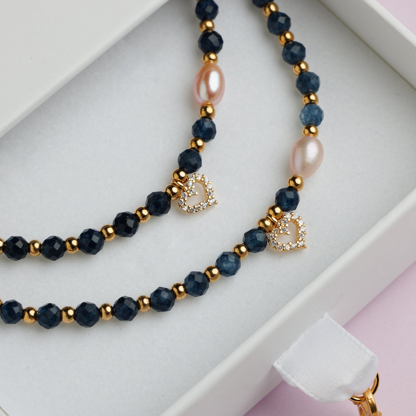 Coffret or - Saphir et Perle de culture - Cœur - JULIA