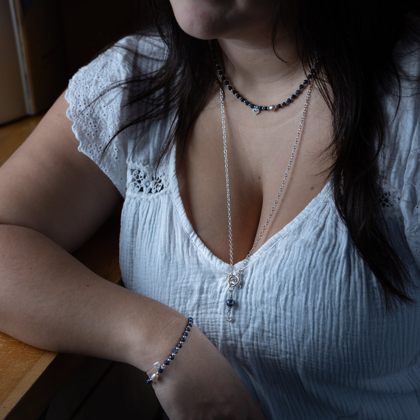 Collier en maille argent - Perle de Tahiti - LILY