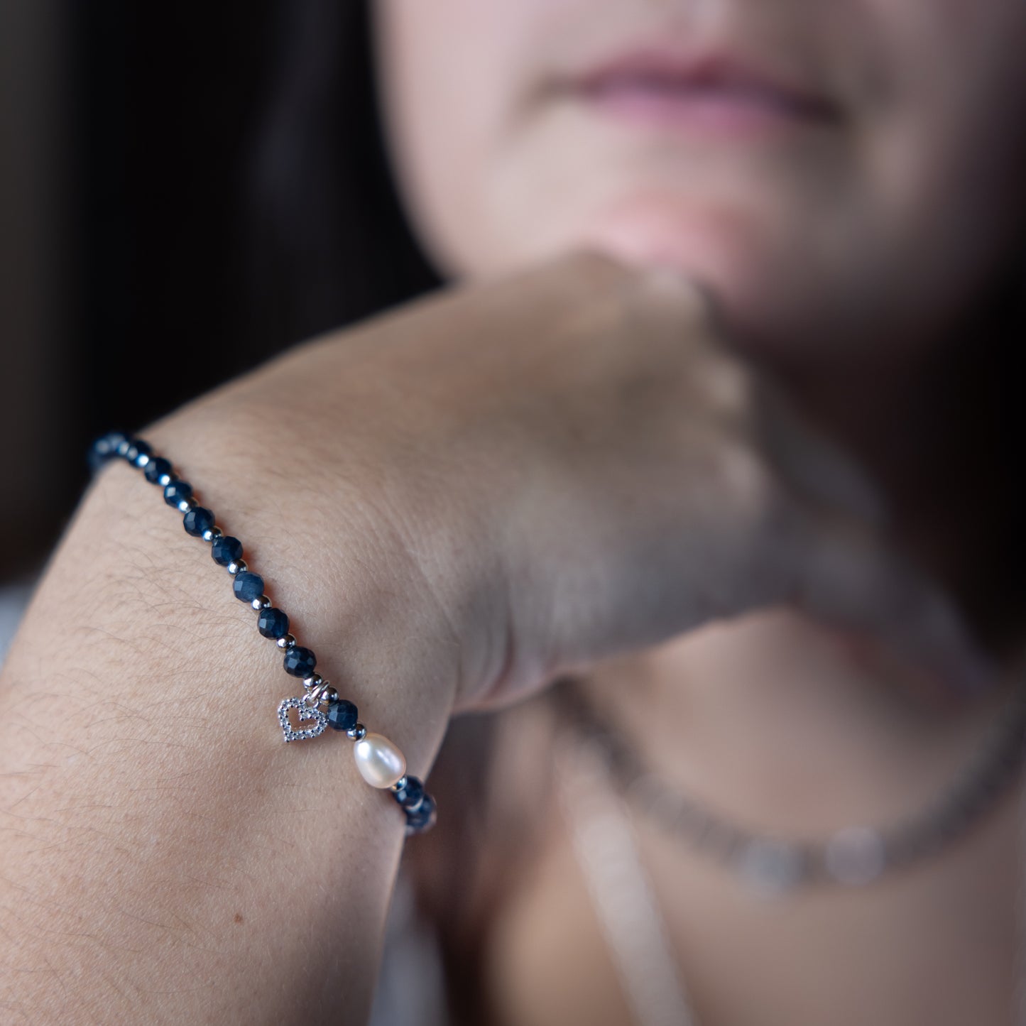 Bracelet argent - Saphir et Perle de culture - Cœur - JULIA