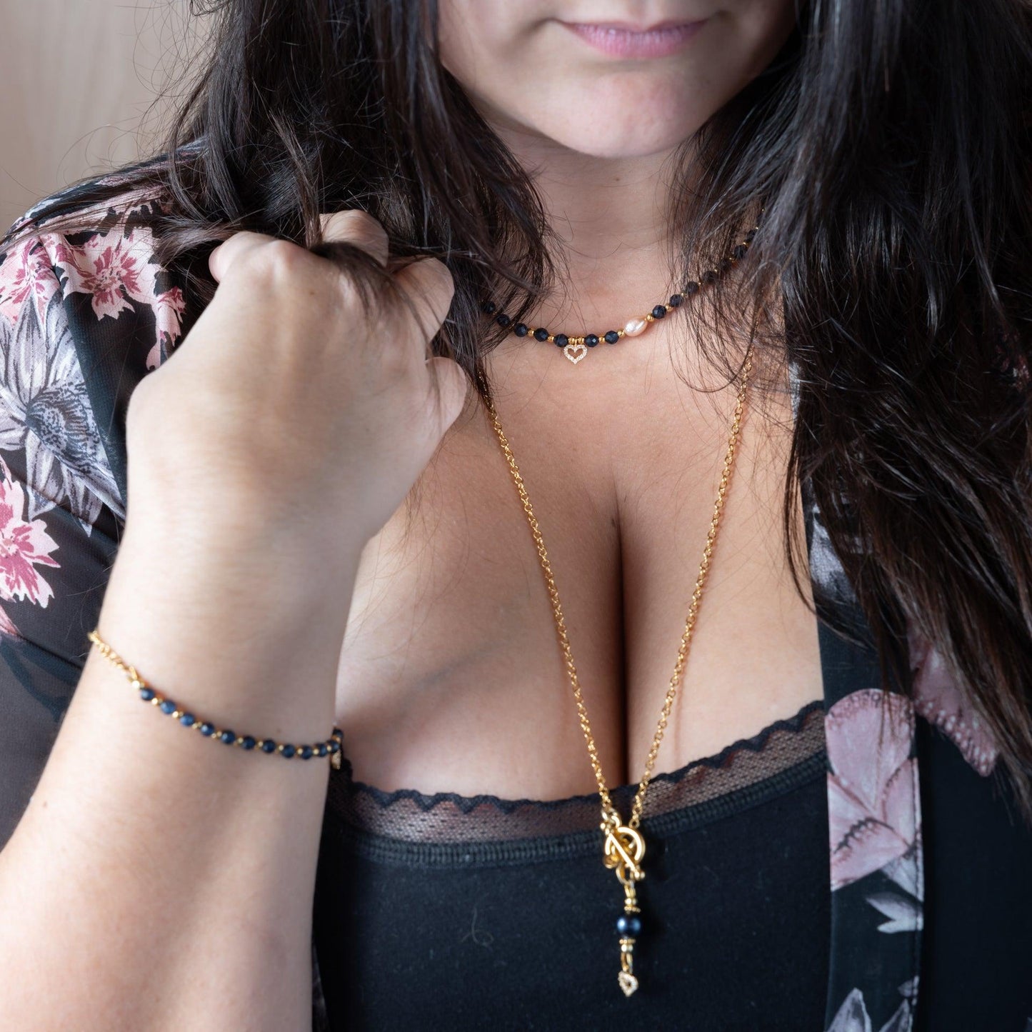 Collier en maille or -Perle de Tahiti - LILY