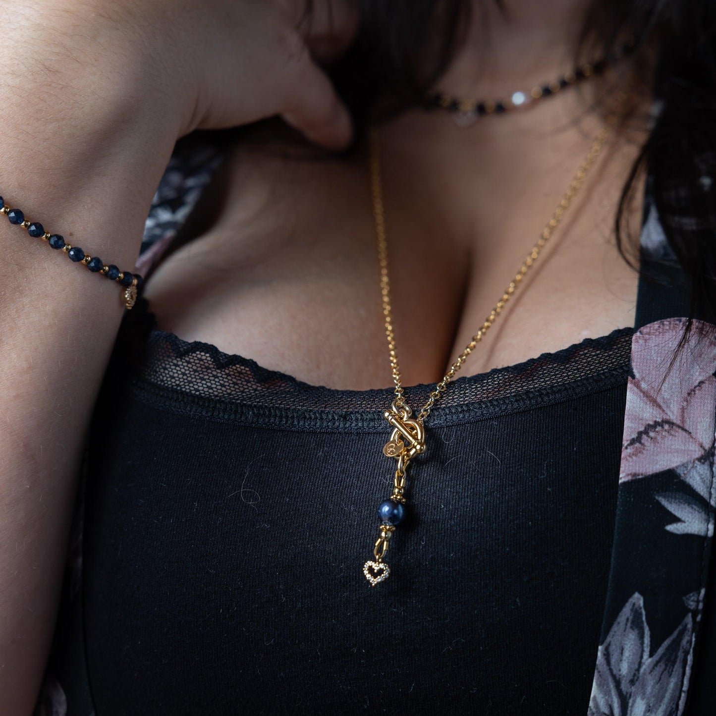 Collier en maille or -Perle de Tahiti - LILY