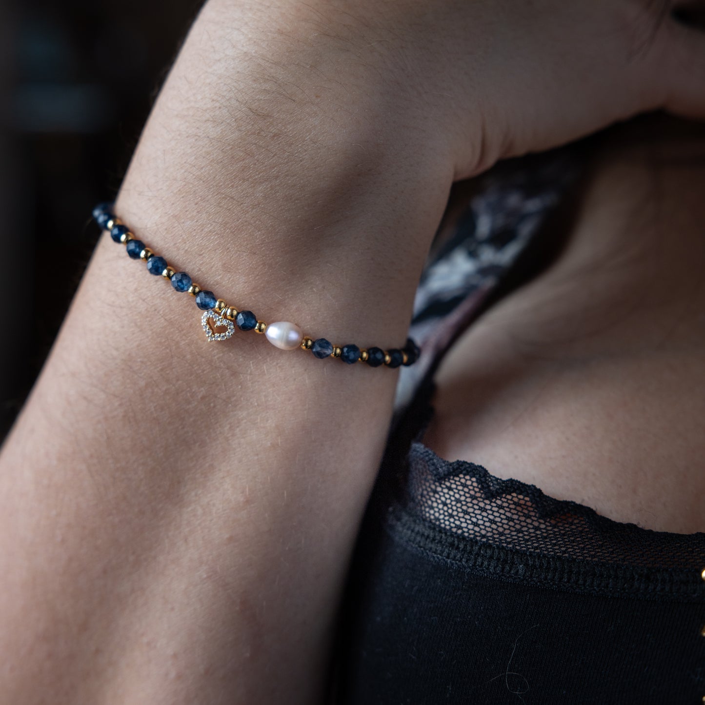 Bracelet or - Saphir et Perle de culture - Cœur - JULIA