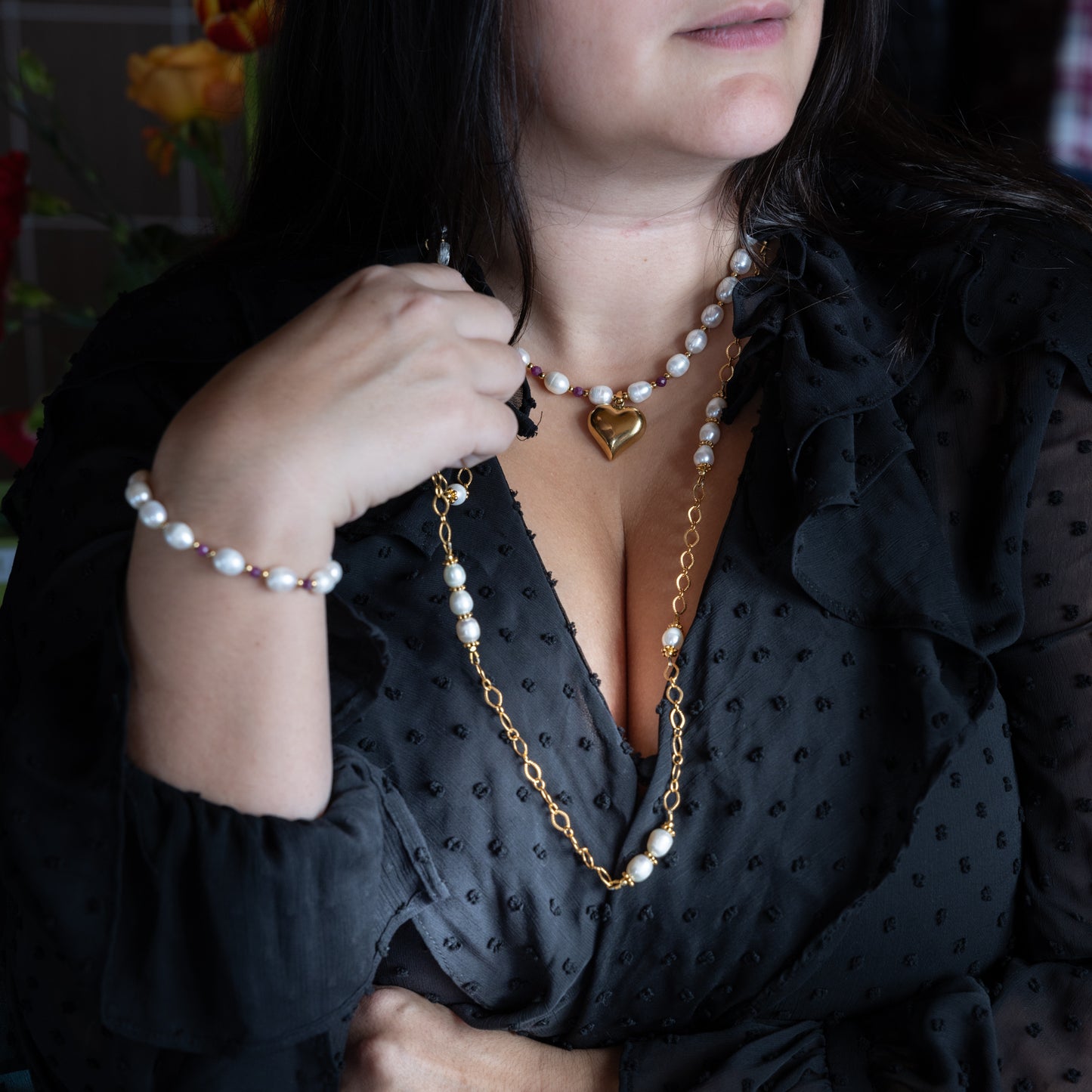Sautoir en maille or et perles de culture - OPHELIE