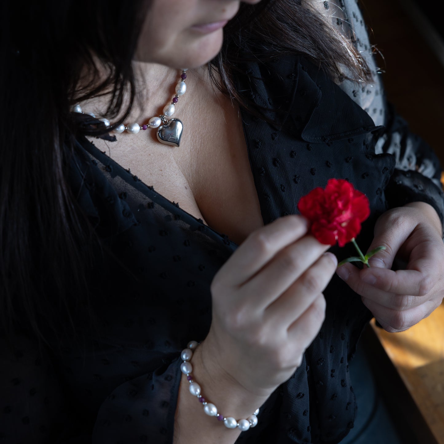 Bracelet argent - Perle de culture et Rubis - DIVINA