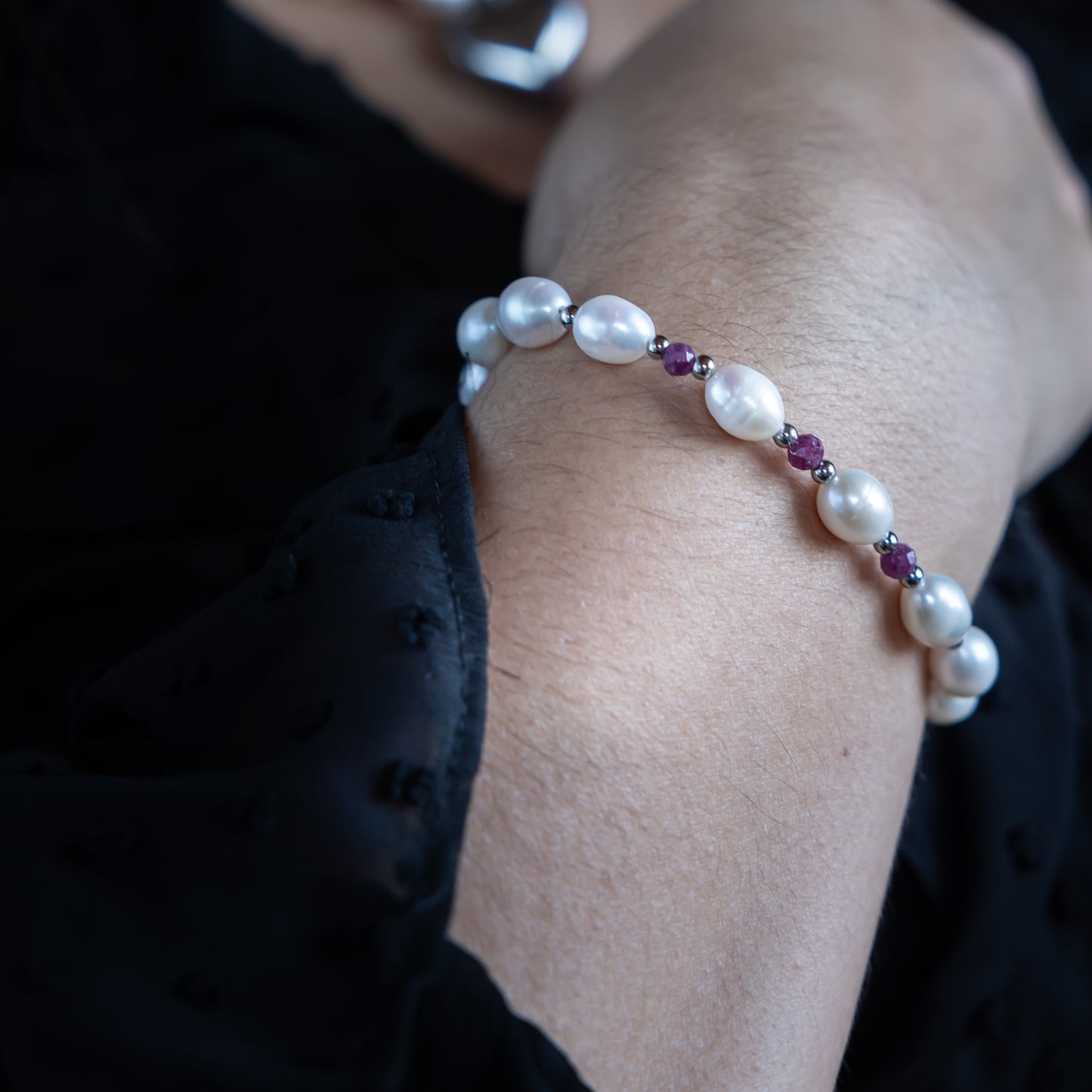 Bracelet argent - Perle de culture et Rubis - DIVINA