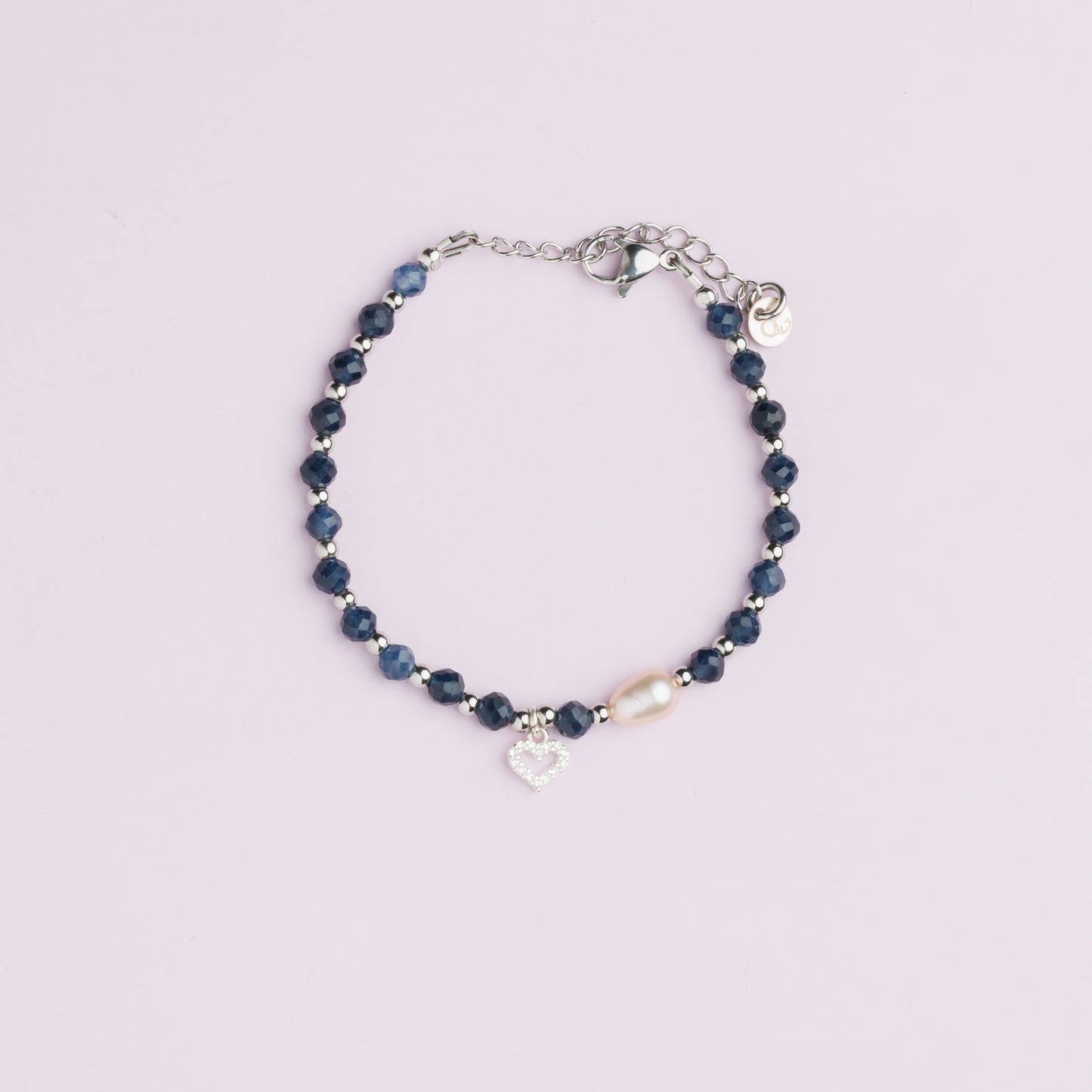Bracelet argent - Saphir et Perle de culture - Cœur - JULIA