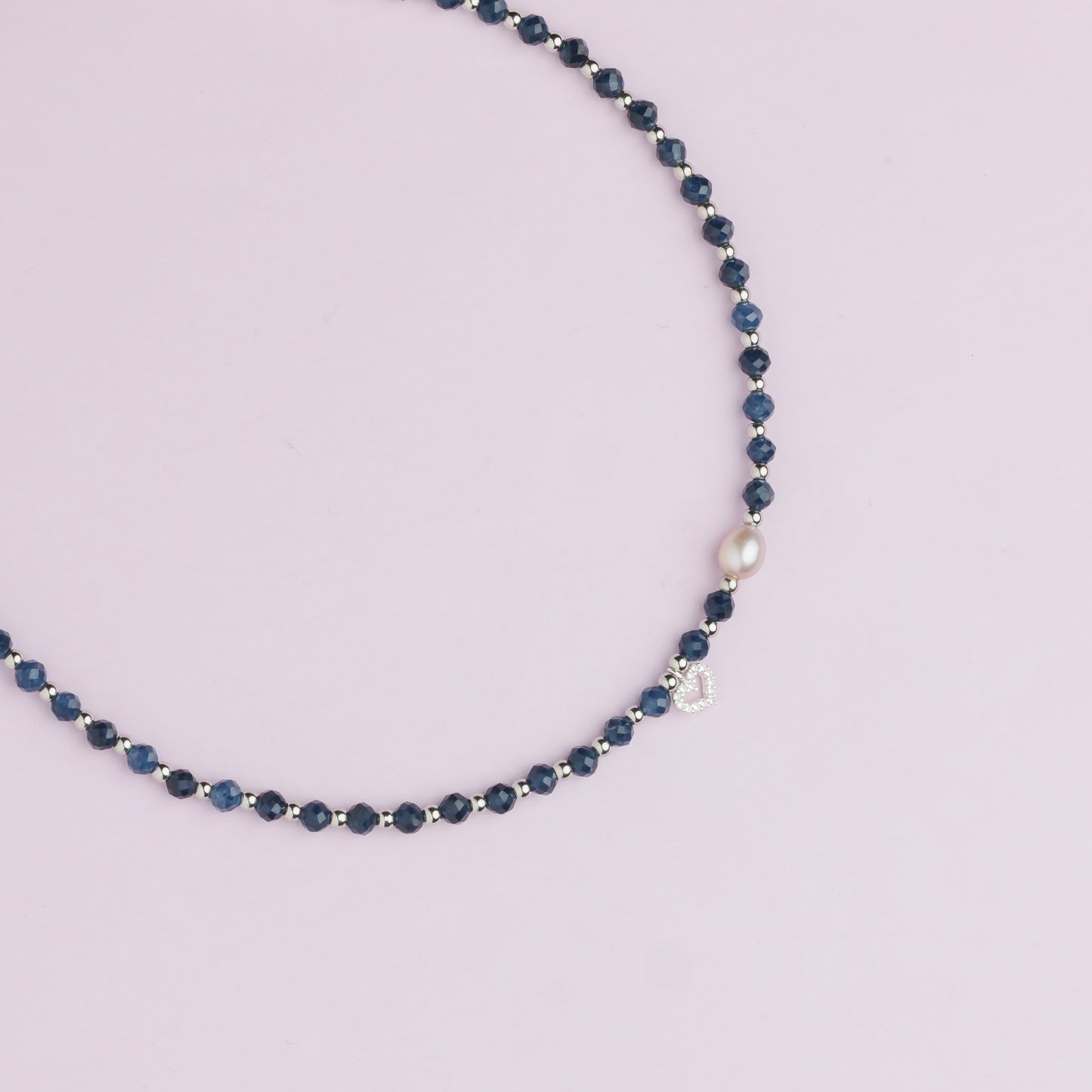 Collier argent - Saphir et Perle de culture - Cœur - JULIA
