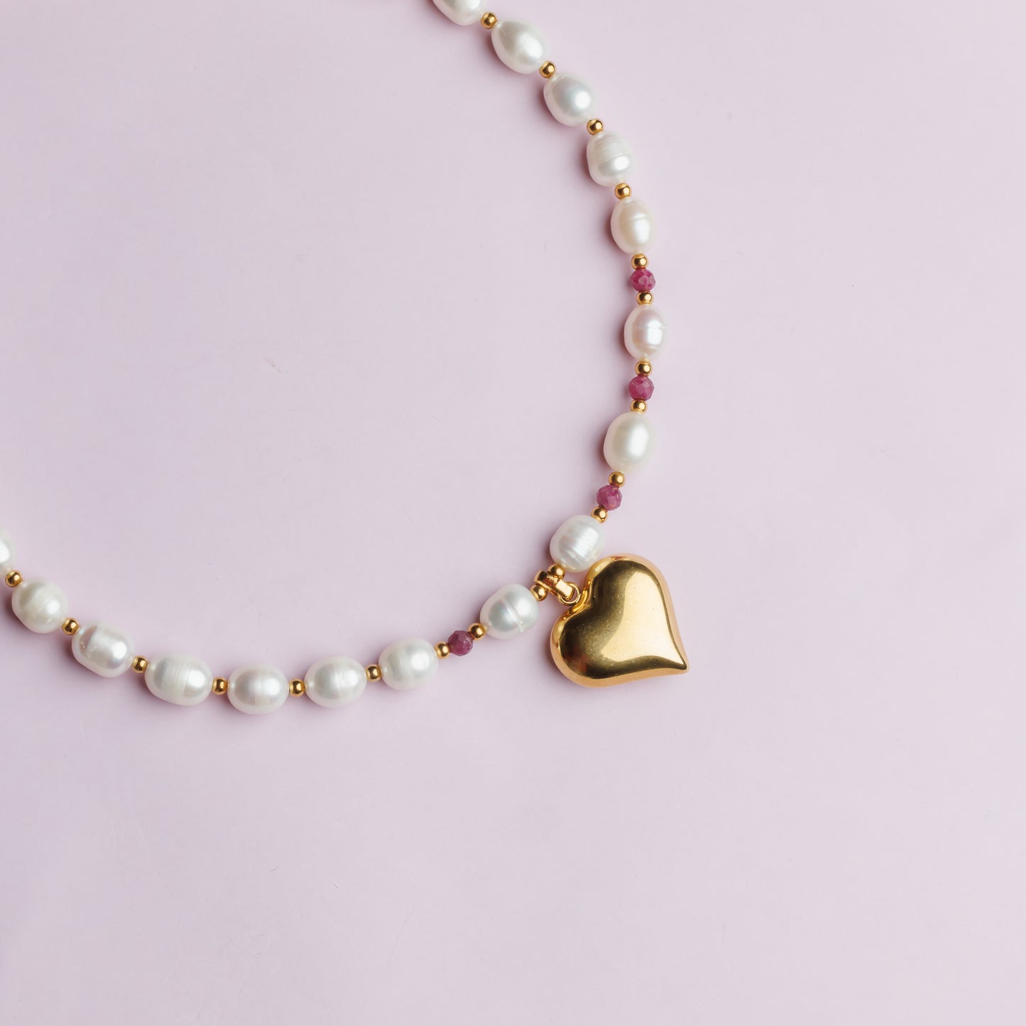 Collier or - Perles de culture et Rubis - Cœur - DIVINA