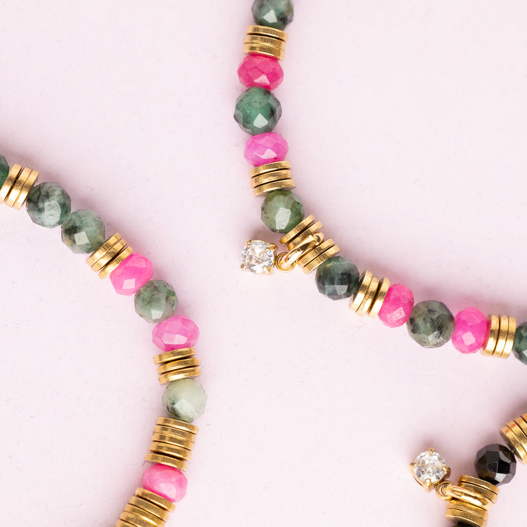 Collier or - Emeraude et Jade rose - NIRVANA
