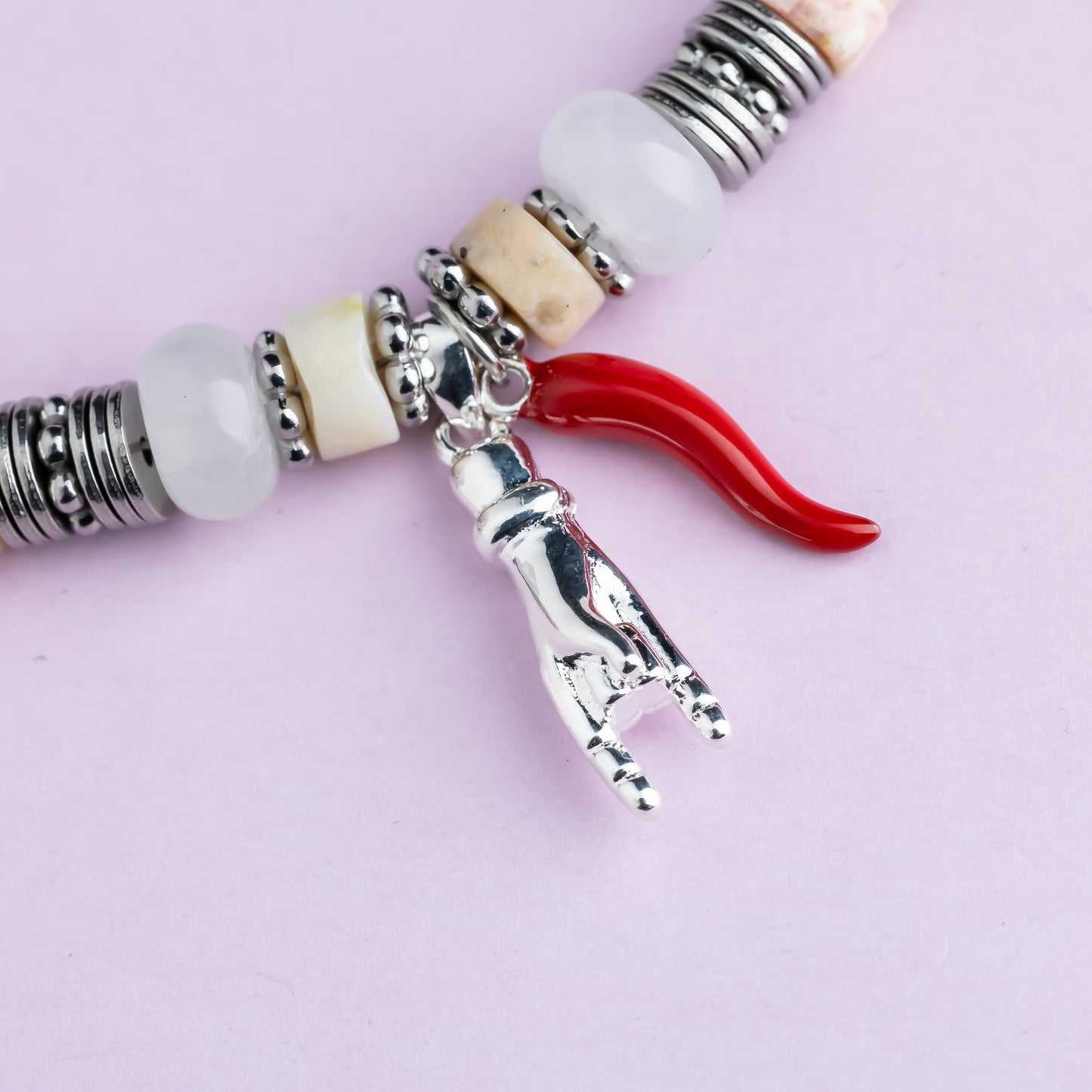 Collier argent - Opale - Hématite et jade - RITA