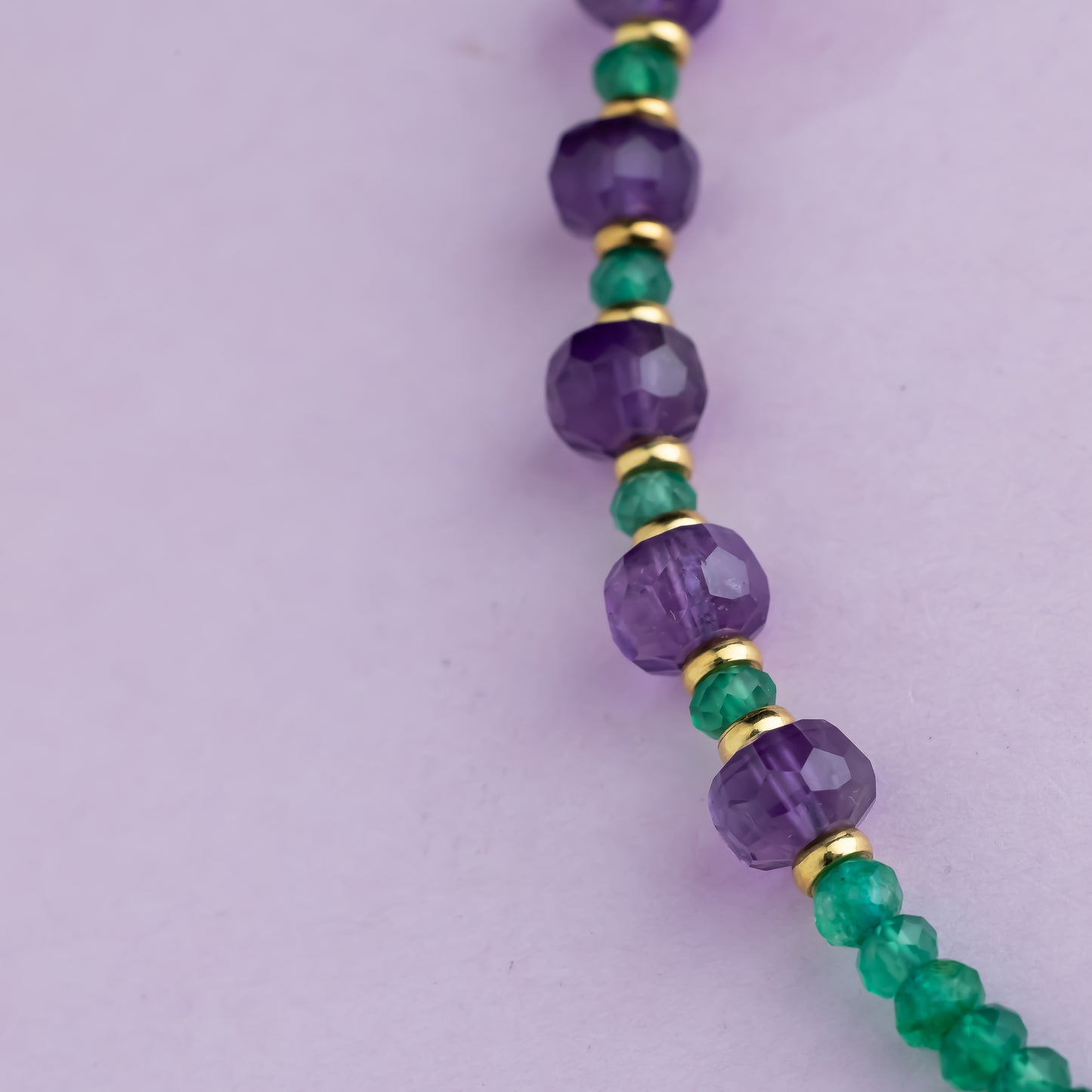 Bracelet double rang en maille or - Onyx vert - Quartz - Améthyste - INDIANA