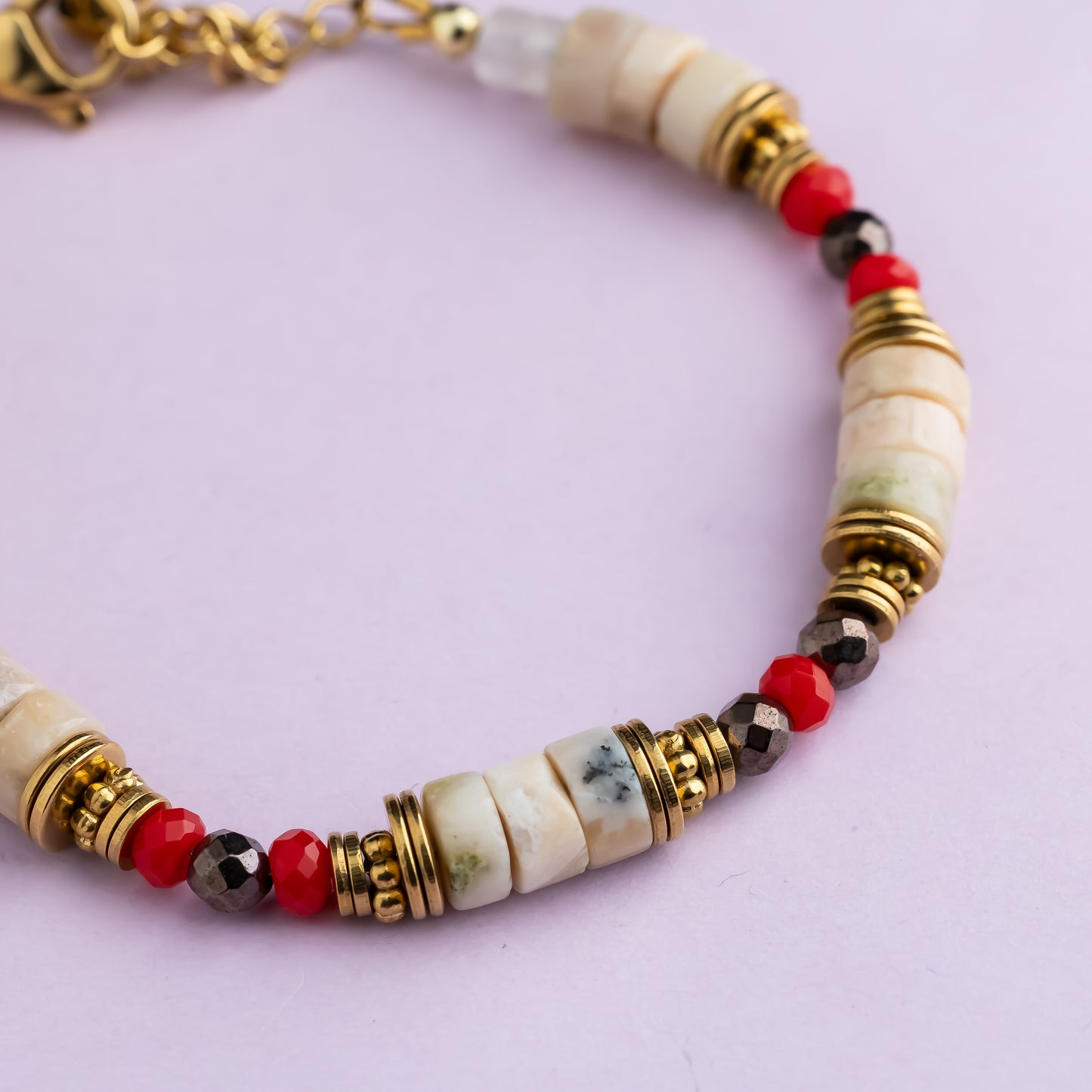 Bracelet or - Opale - Hématite et jade - RITA