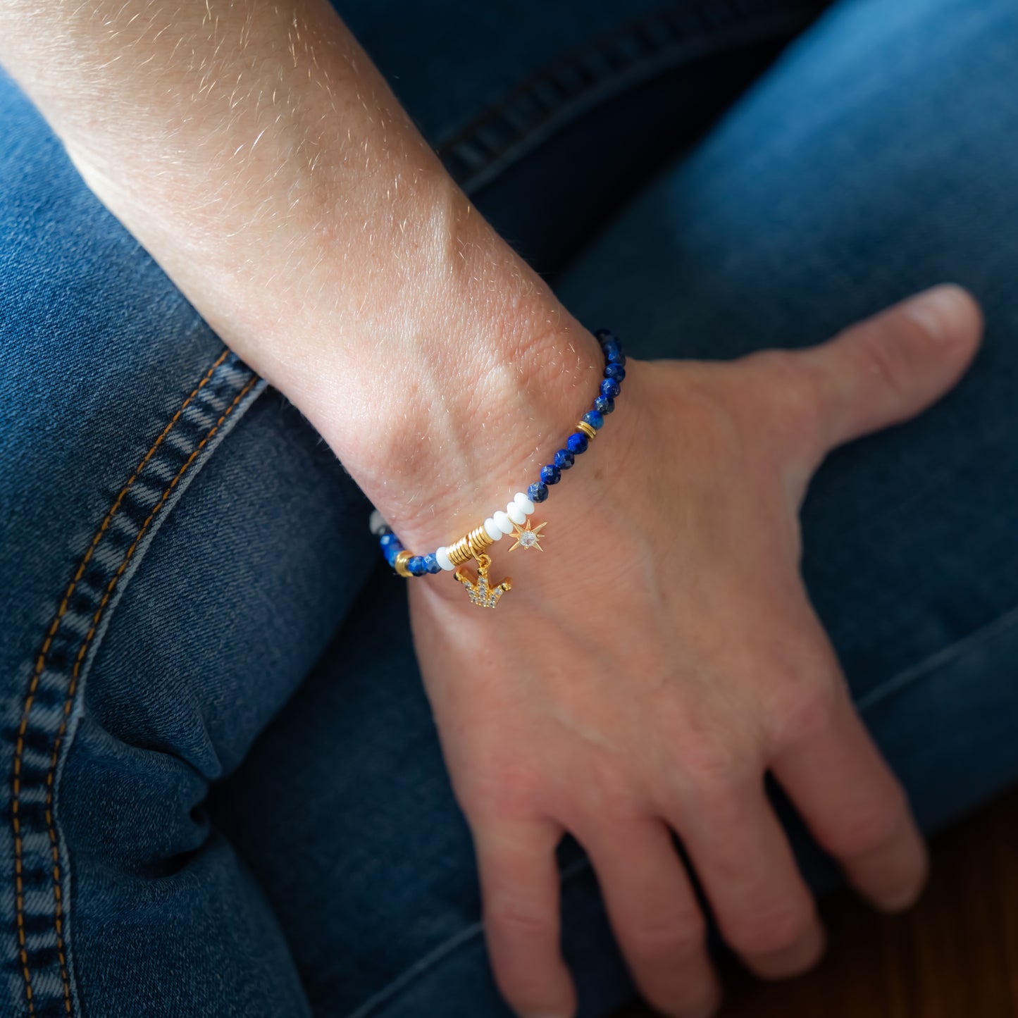 Bracelet or - Lapis lazuli - Jade - CROWN