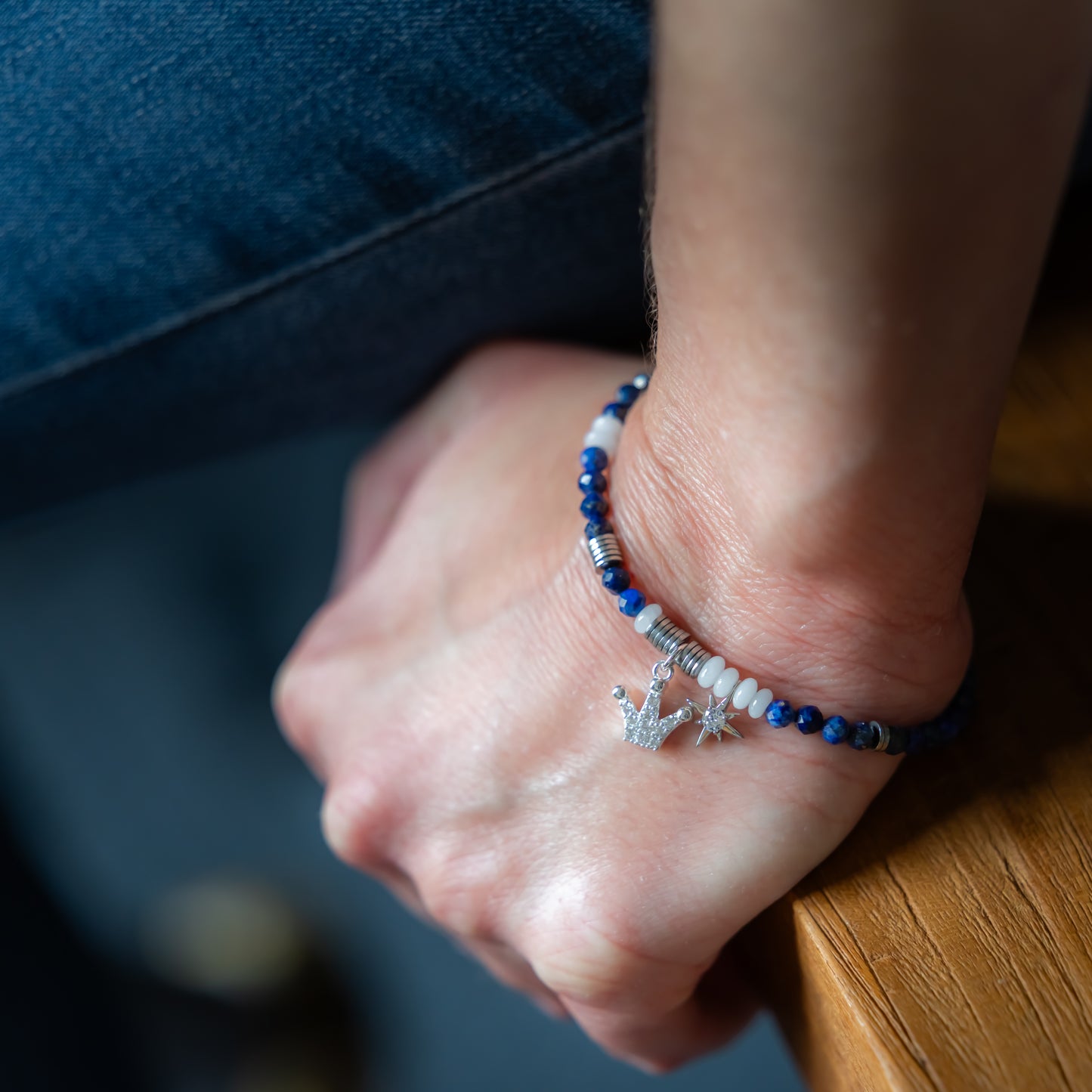 Bracelet argent - Lapis lazuli - Jade - CROWN