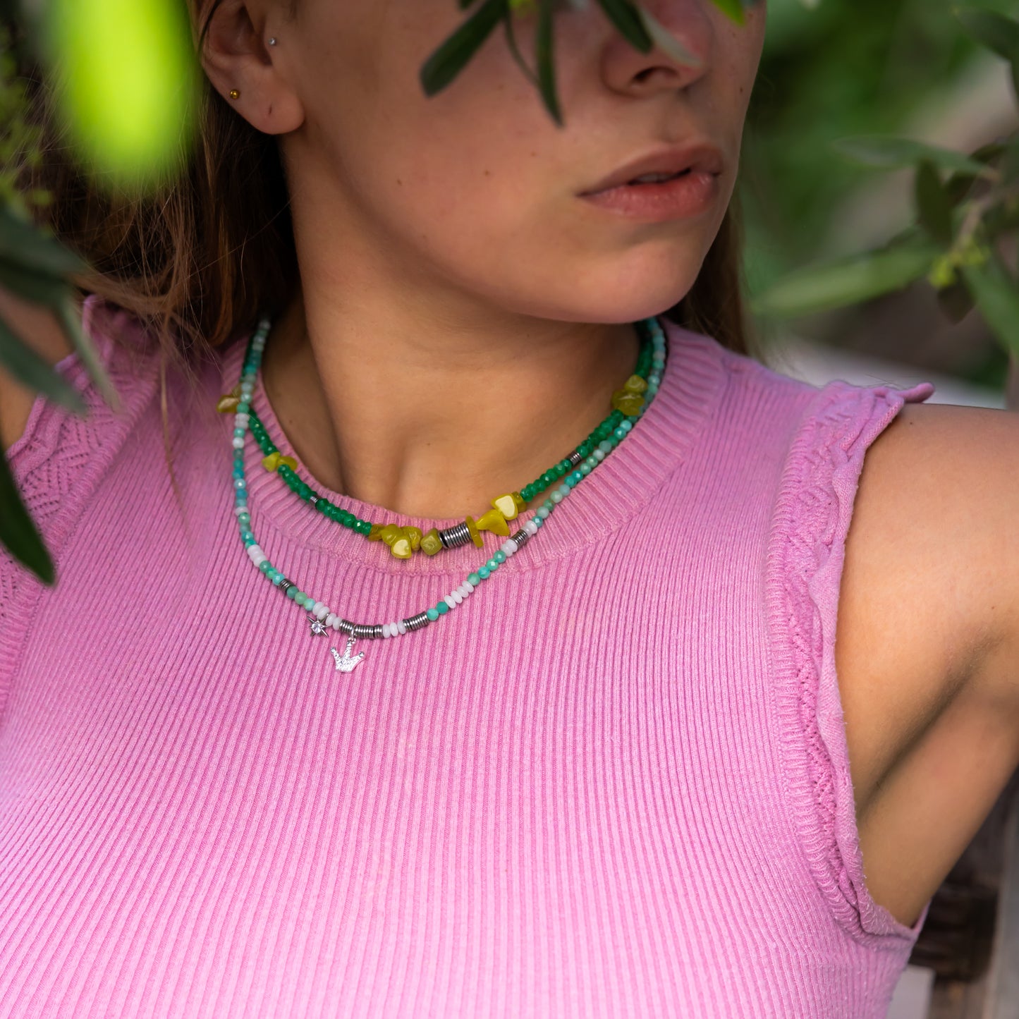 Collier argent - Amazonite - Jade - CROWN