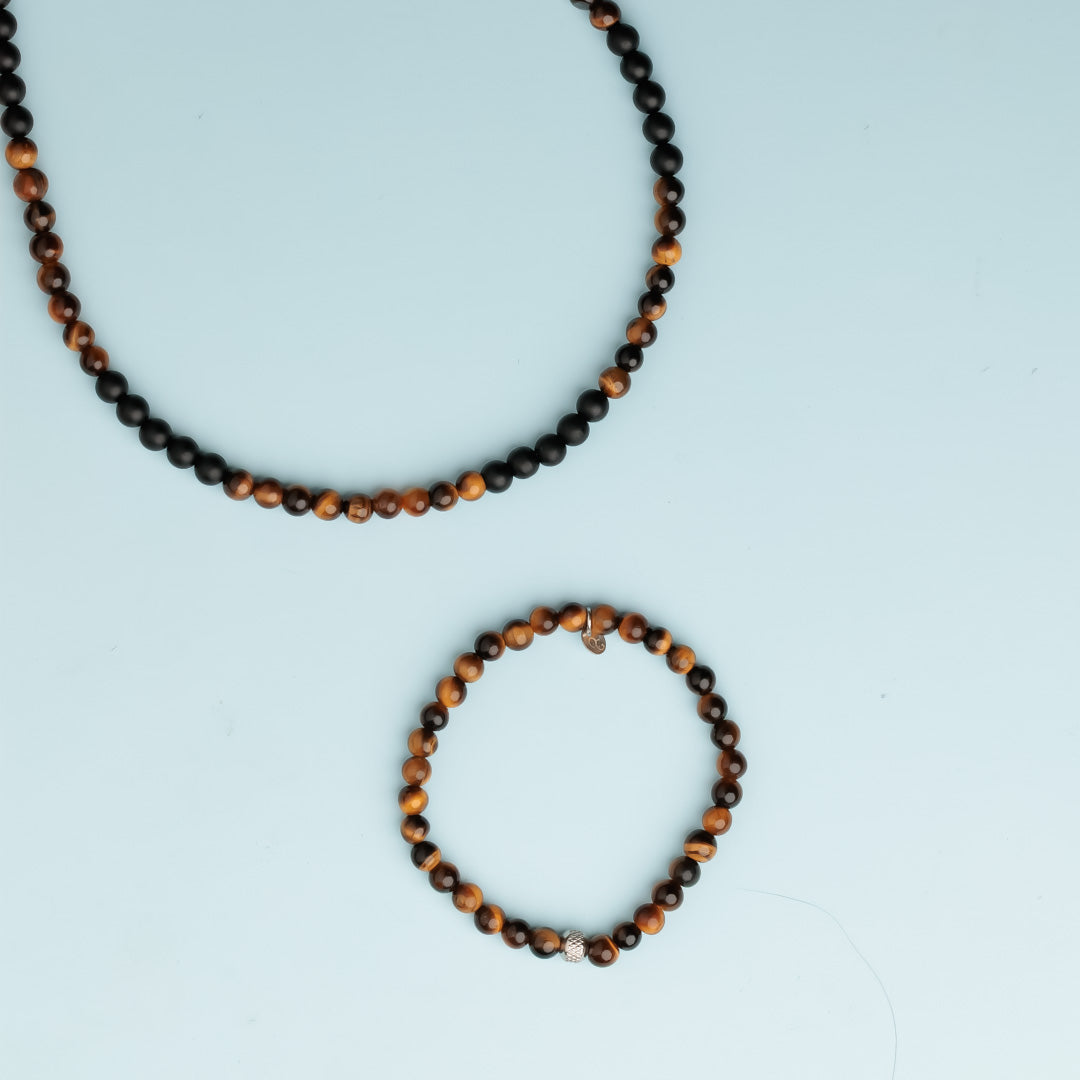 Collier argent - Œil de tigre et onyx - TOM