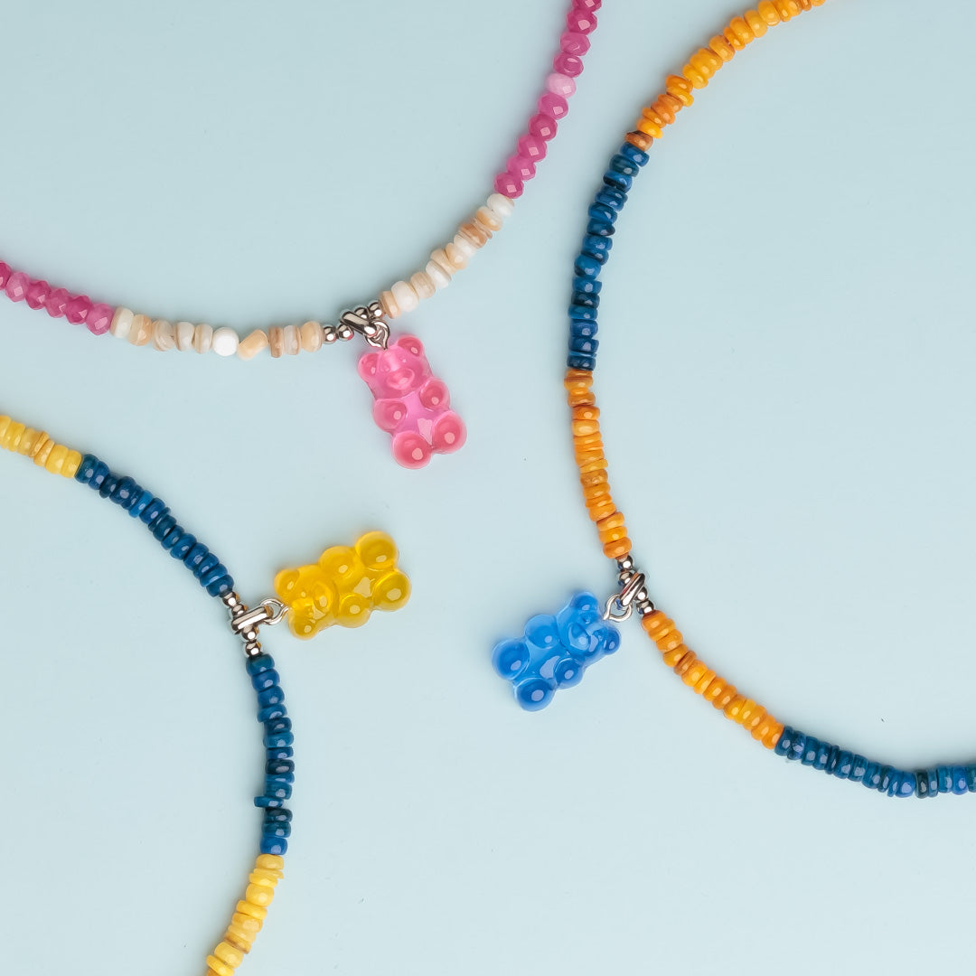 Collier argent - Heishi - Ours jaune – HARIBO