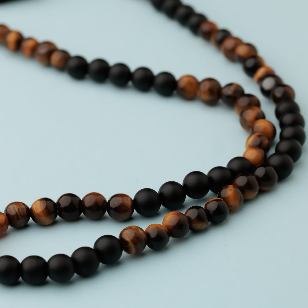 Collier argent - Œil de tigre et onyx - TOM