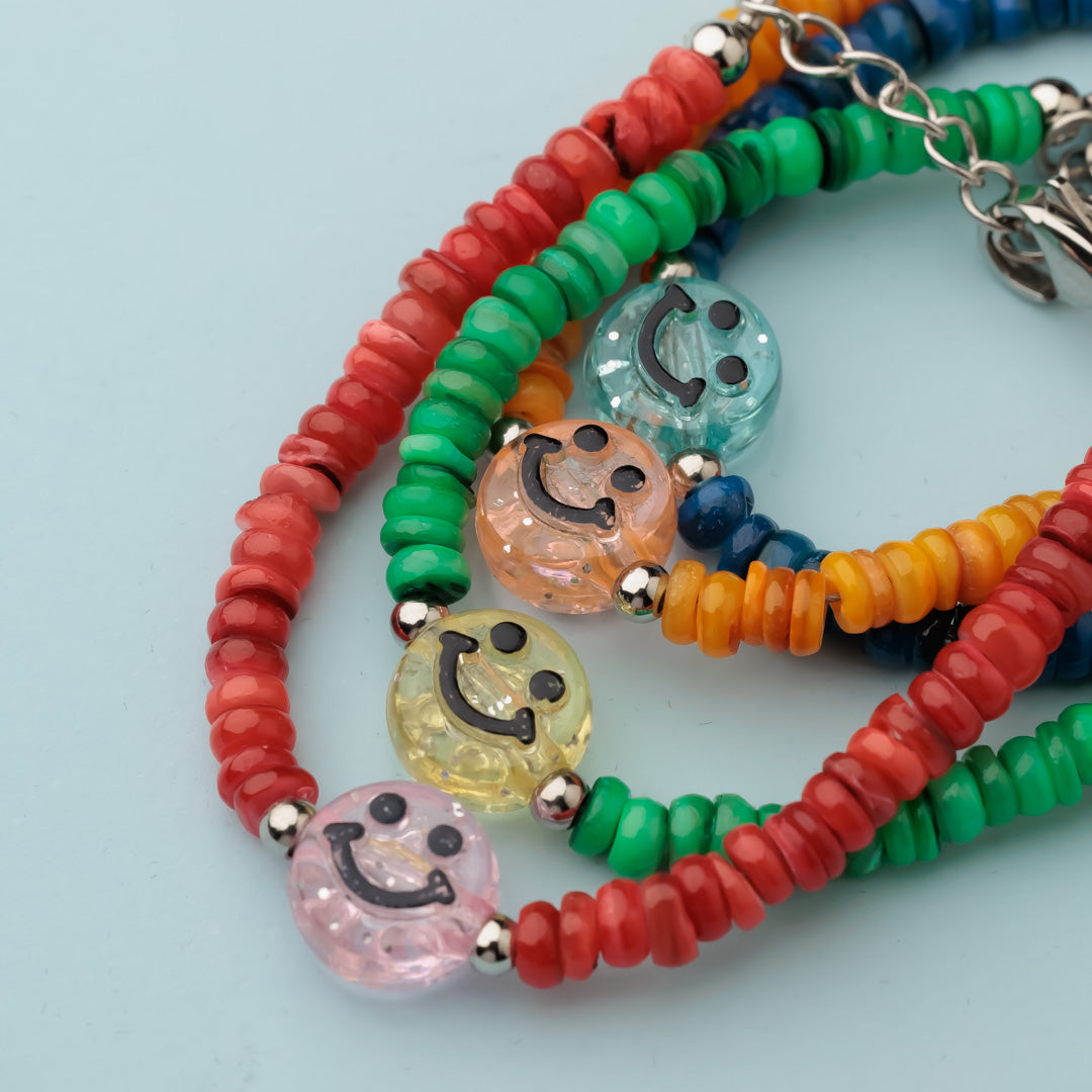 Bracelet argent - Heishi vert - SMILEY