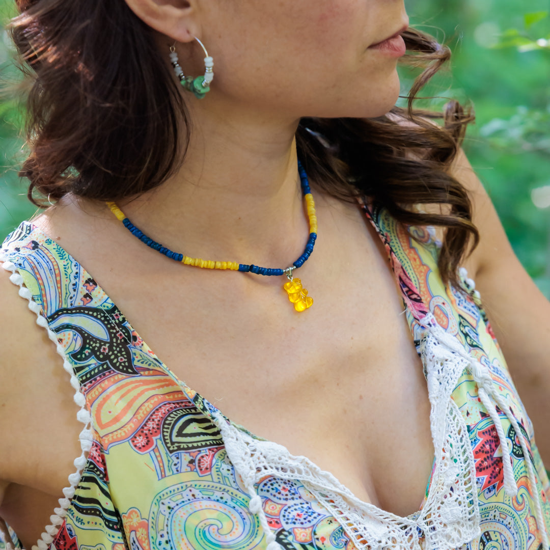 Collier argent - Heishi - Ours jaune – HARIBO