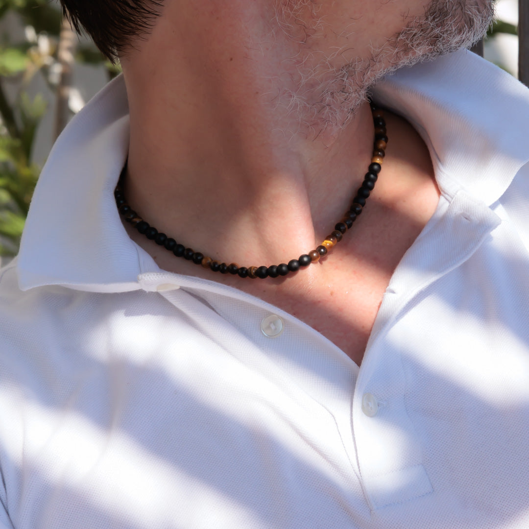 Collier argent - Œil de tigre et onyx - TOM