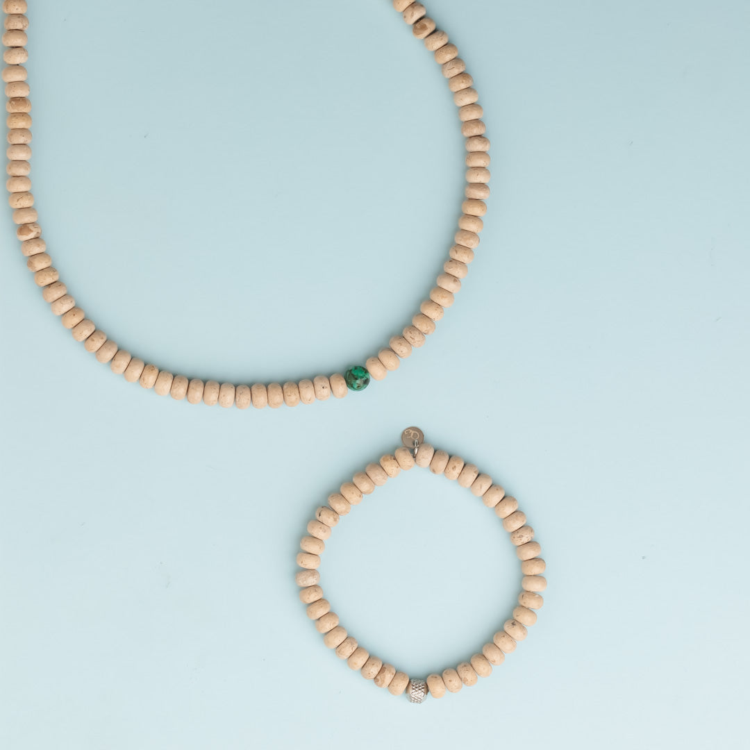 Collier argent - Agate beige - MARIUS