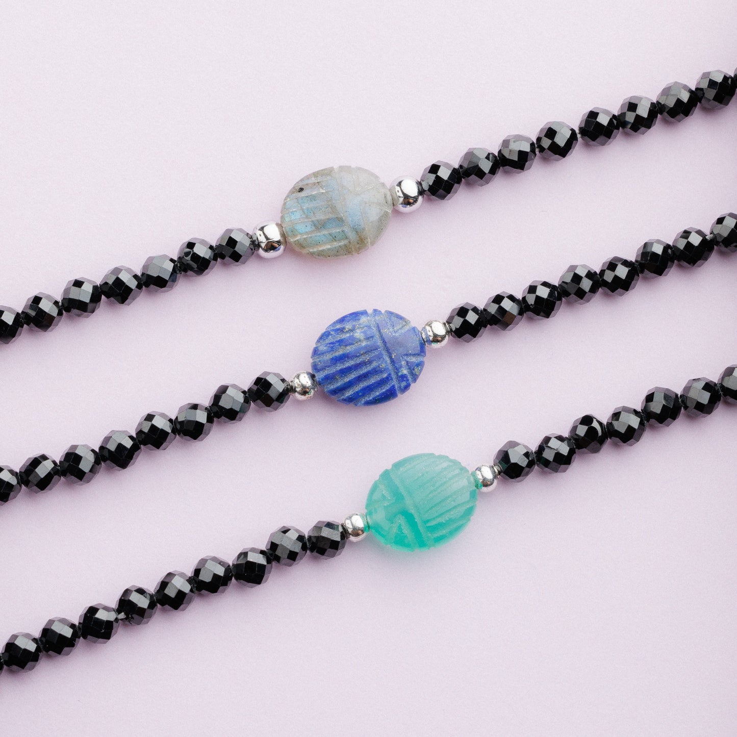 Bracelet plaqué rhodium - Spinelle et onyx - EMMA