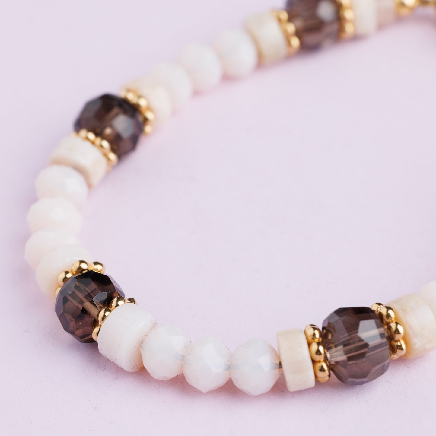 Bracelet acier inoxydable or- Jade et quartz fumé - JADE