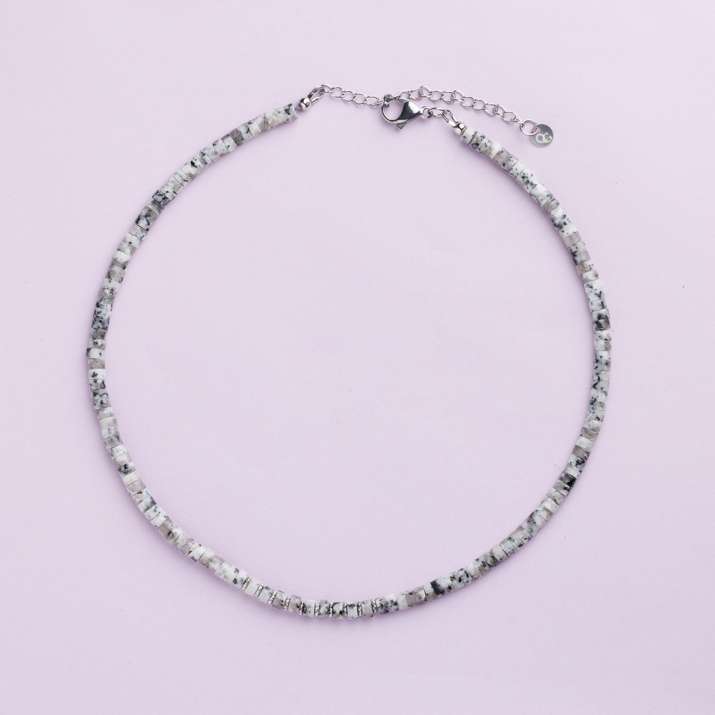 Collier acier inoxydable argent - Jade gris - blanc - MYA