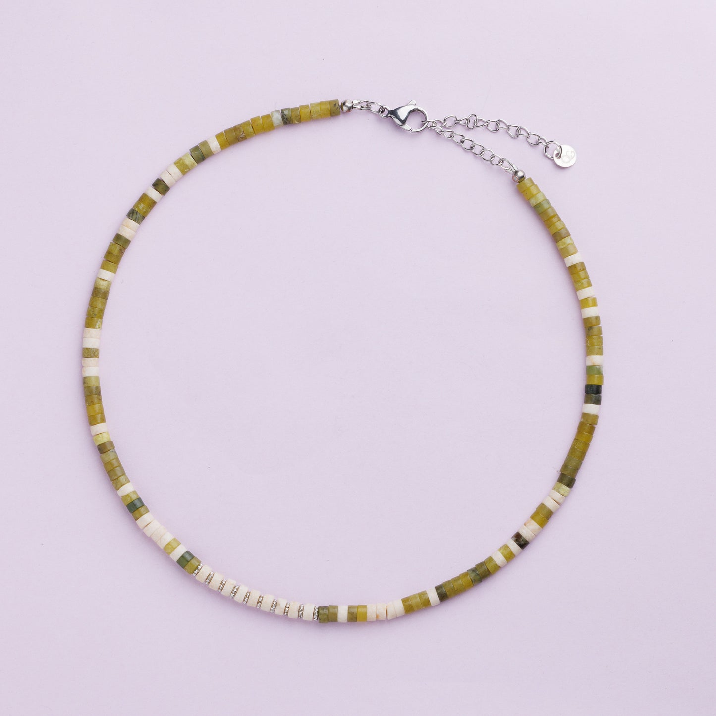 Collier acier inoxydable argent - Jade kaki - MYA