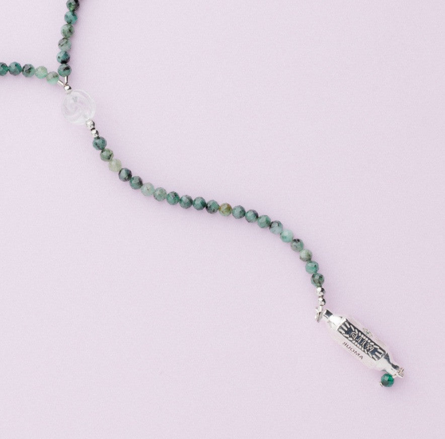 Collier plaqué rhodium - Emeraude - Talisman - CASSIE
