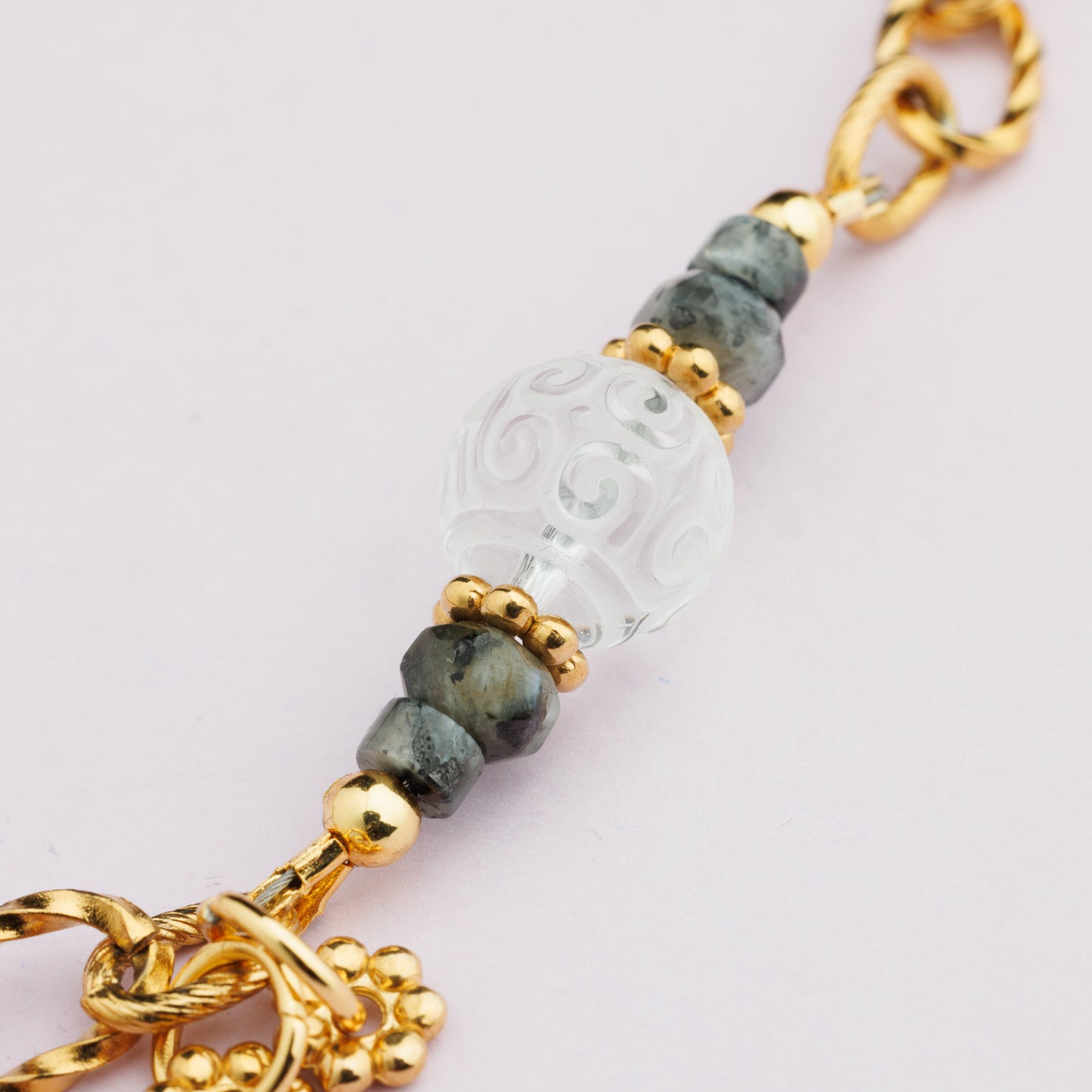 Collier en acier inoxydable or - Quartz blanc - Œil - SHANA