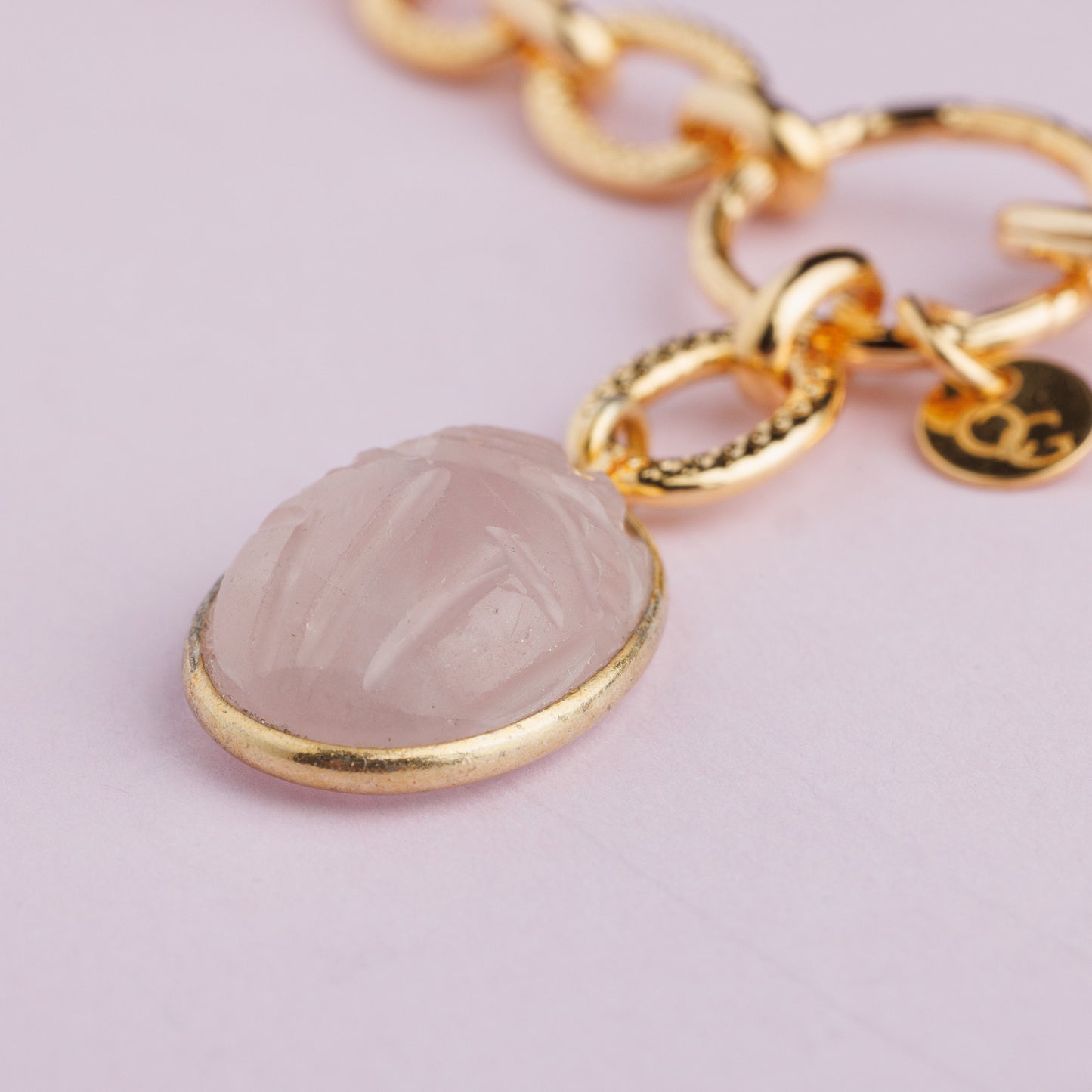 Collier en maille or - Quartz rose - ROMY