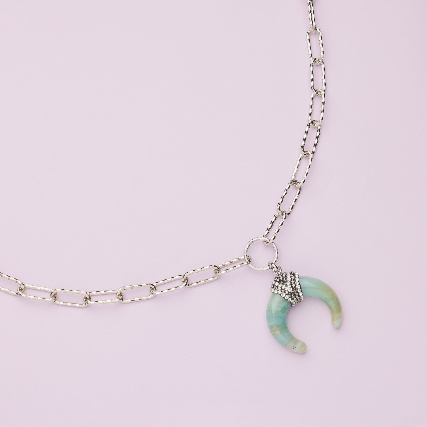 Sautoir en maille plaqué rhodium et amazonite - LUNA