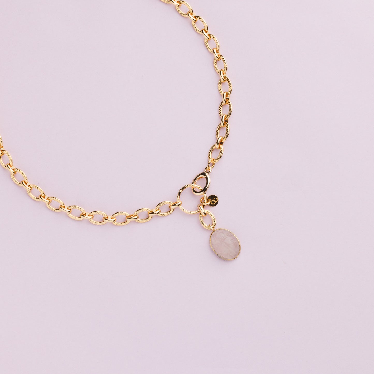 Collier en maille or - Quartz rose - ROMY