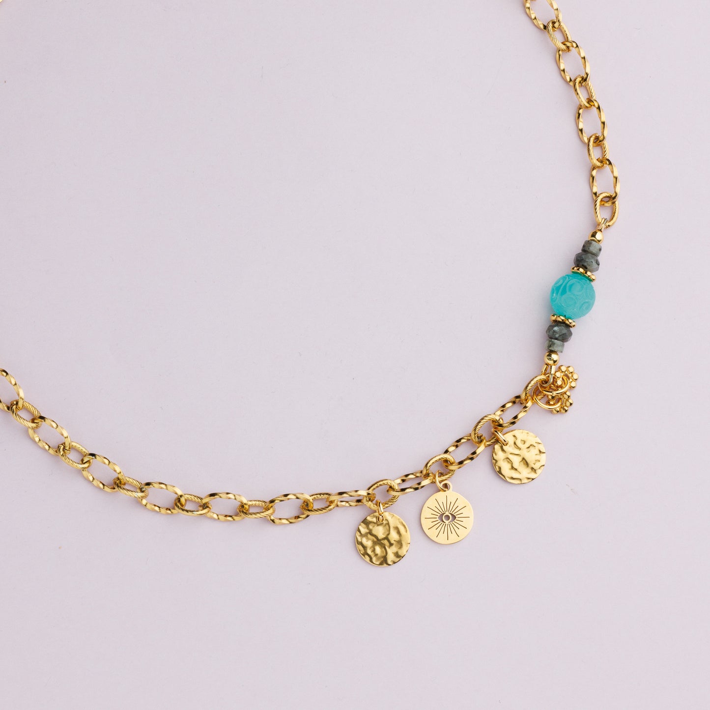 Collier en acier inoxydable or - Amazonite - Œil - SHANA