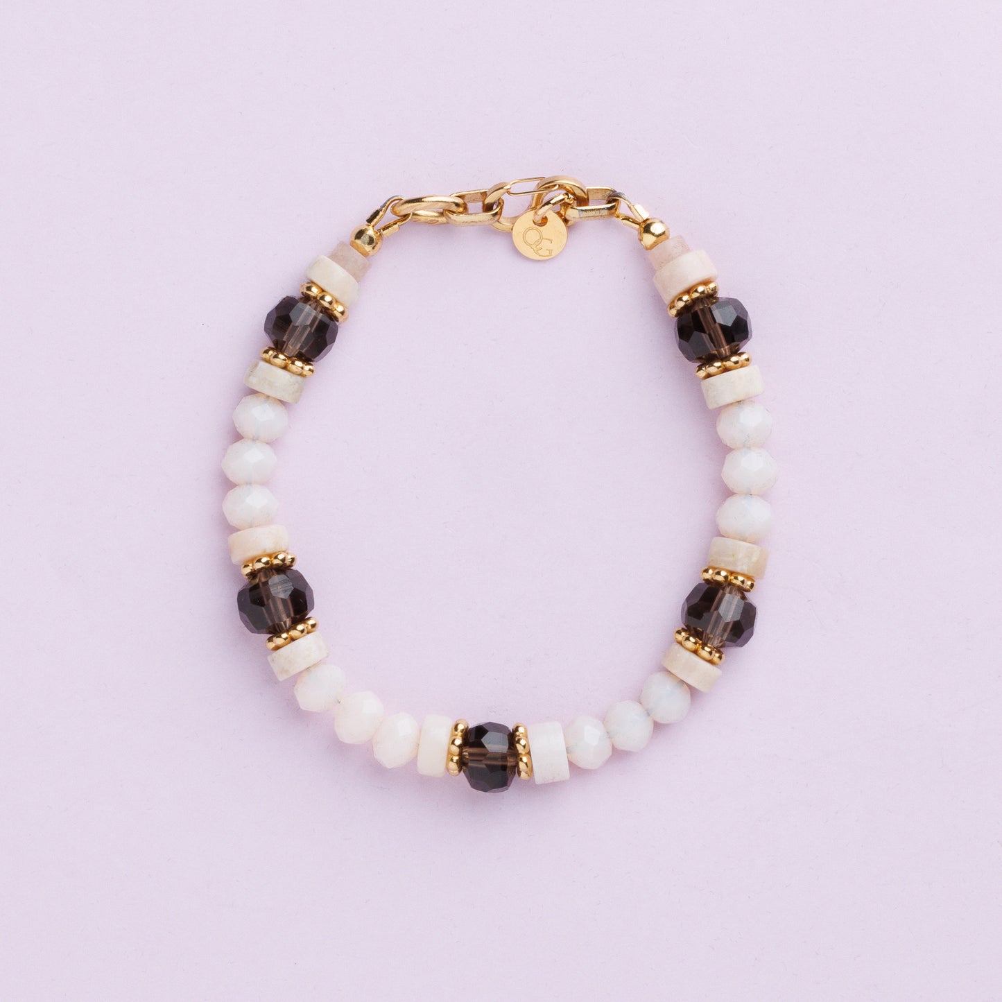 Bracelet acier inoxydable or- Jade et quartz fumé - JADE