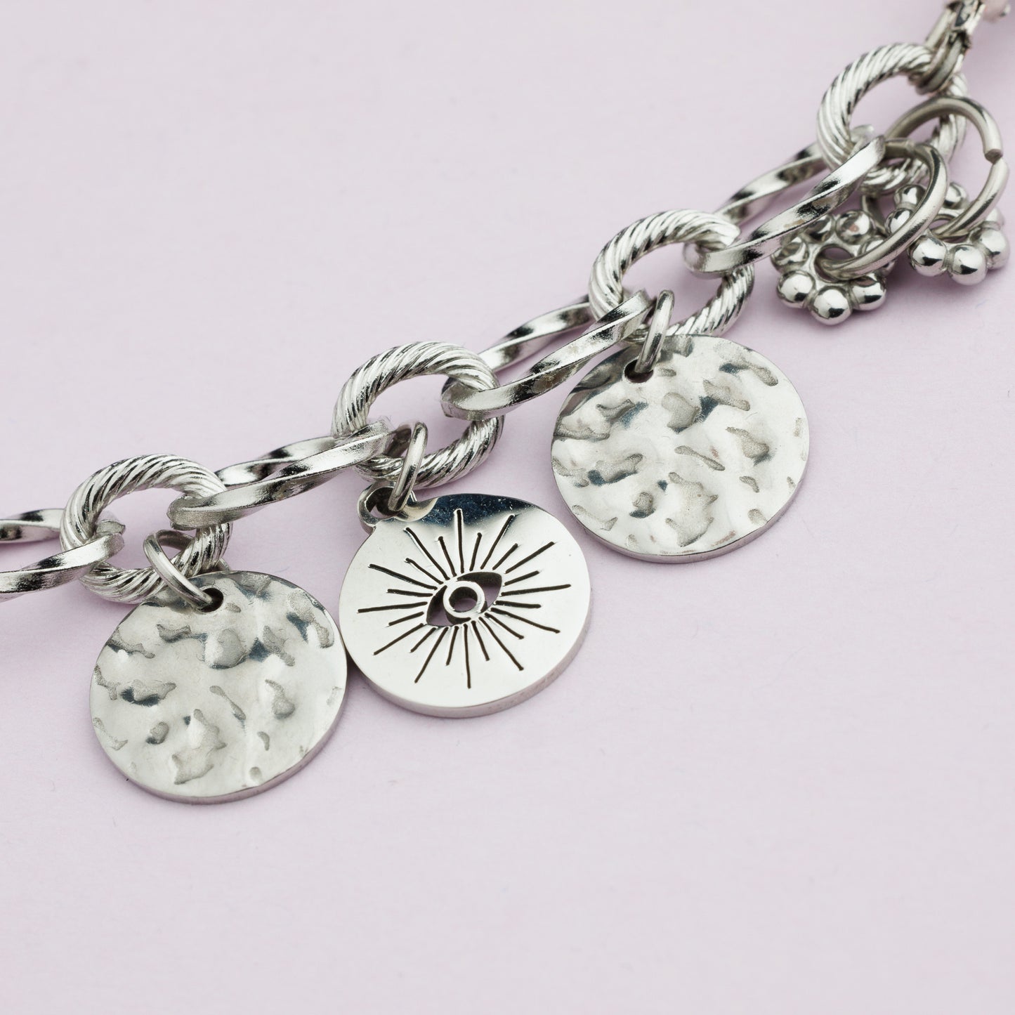 Collier en acier inoxydable argent - Quartz blanc - Œil - SHANA