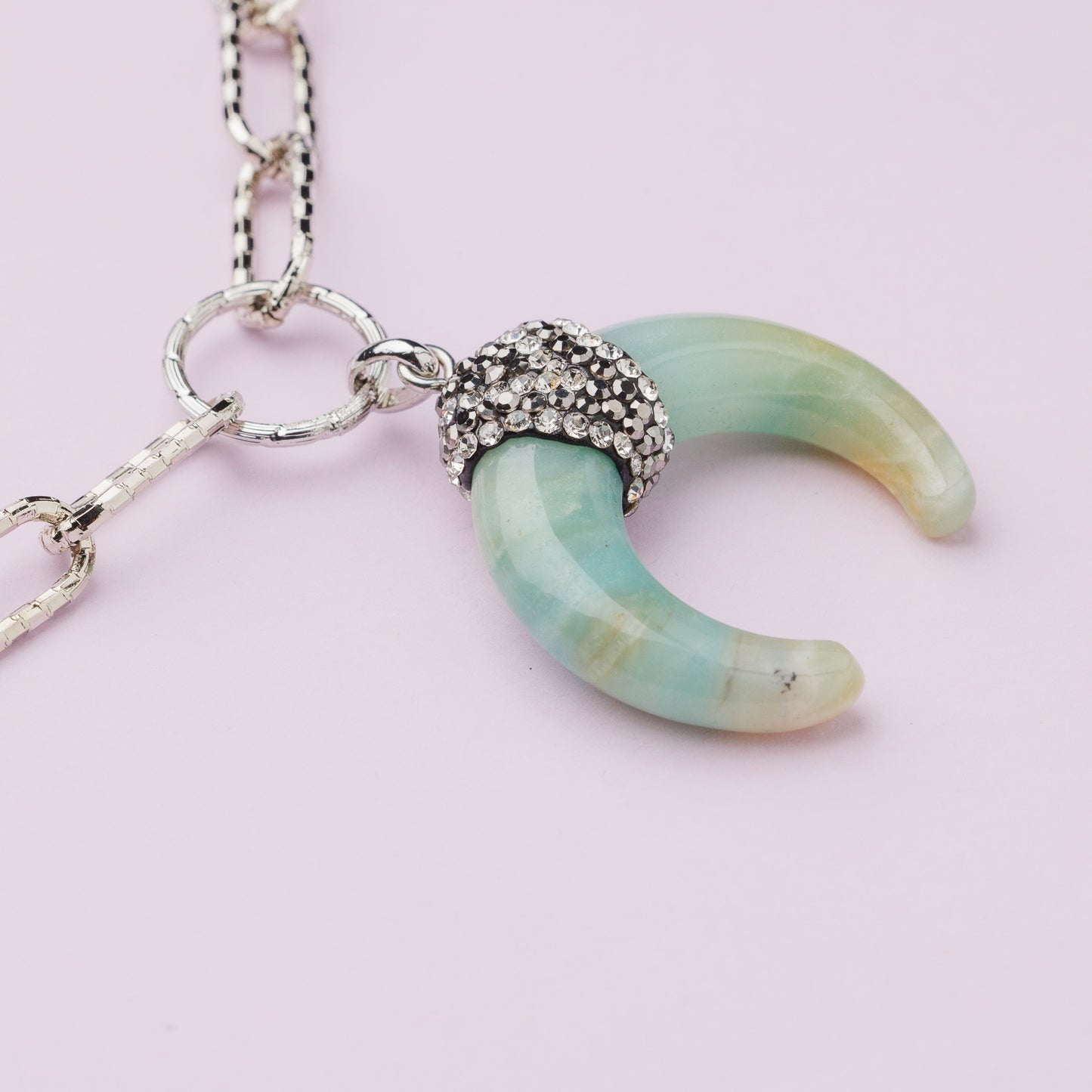 Sautoir en maille plaqué rhodium et amazonite - LUNA