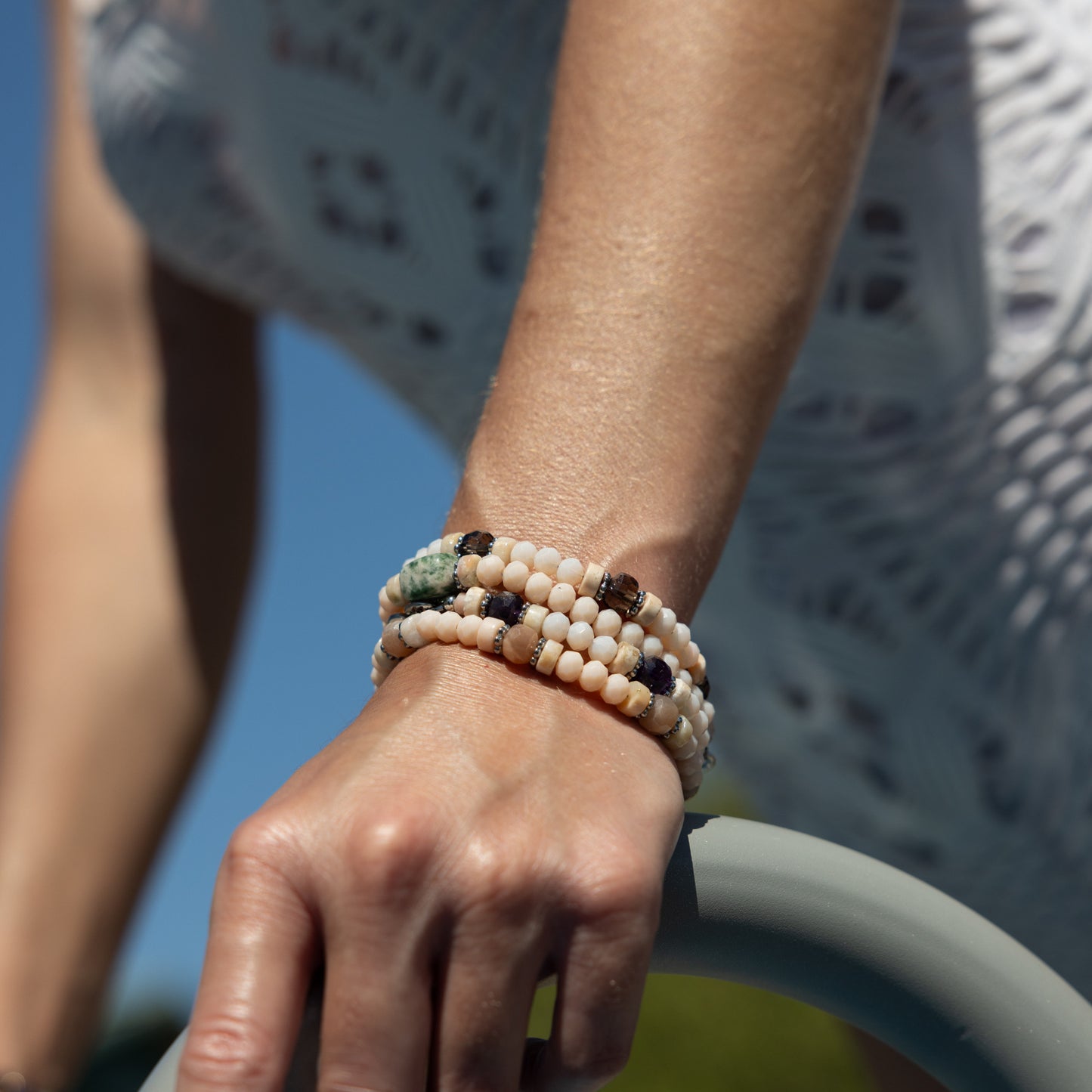 Bracelet acier inoxydable argent - Jade et quartz fumé - JADE