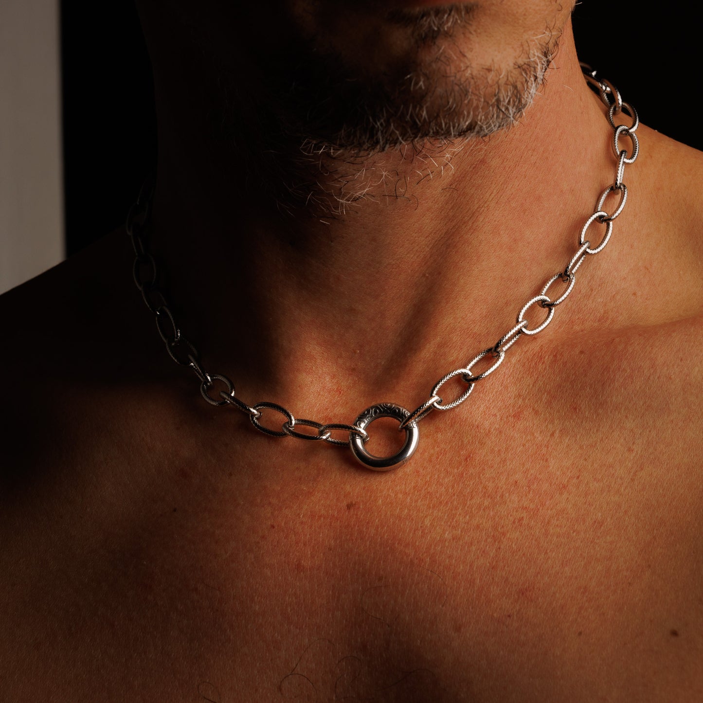 Collier en maille acier inoxydable argent - Anneau - DANNY