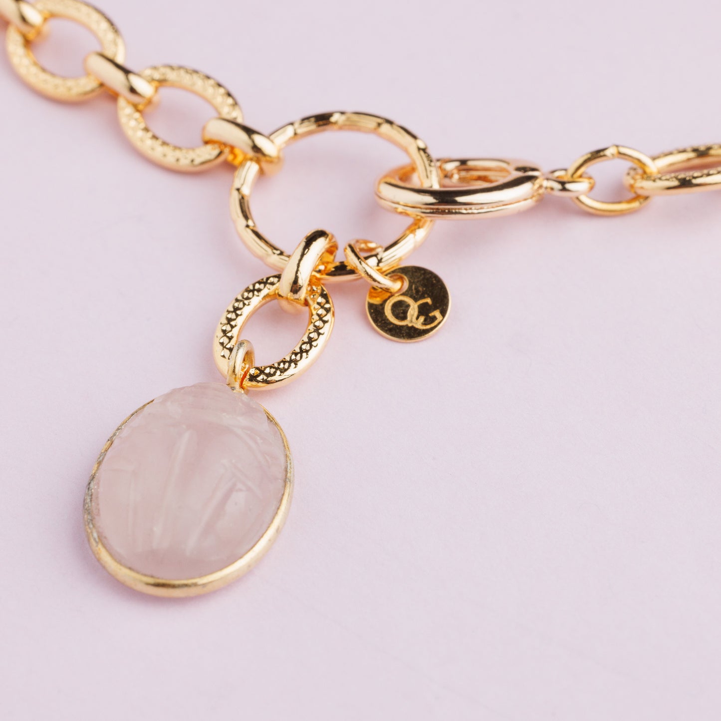 Collier en maille or - Quartz rose - ROMY