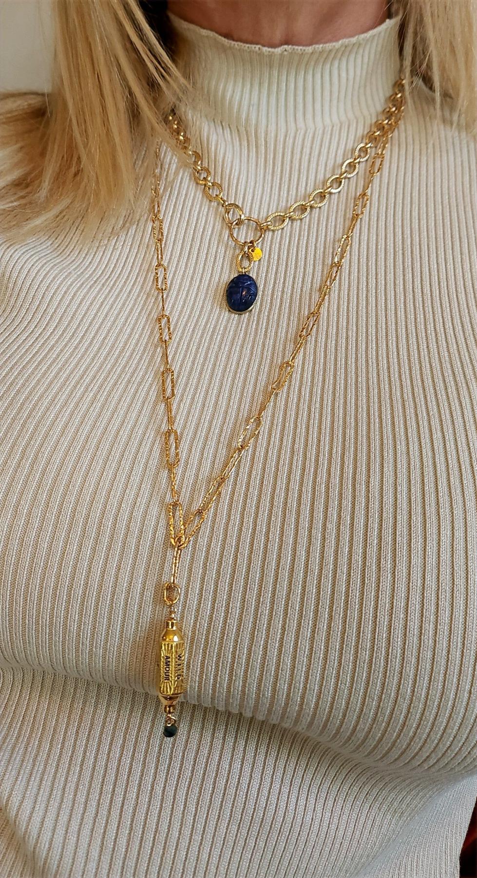 Collier en maille or - Quartz rose - ROMY