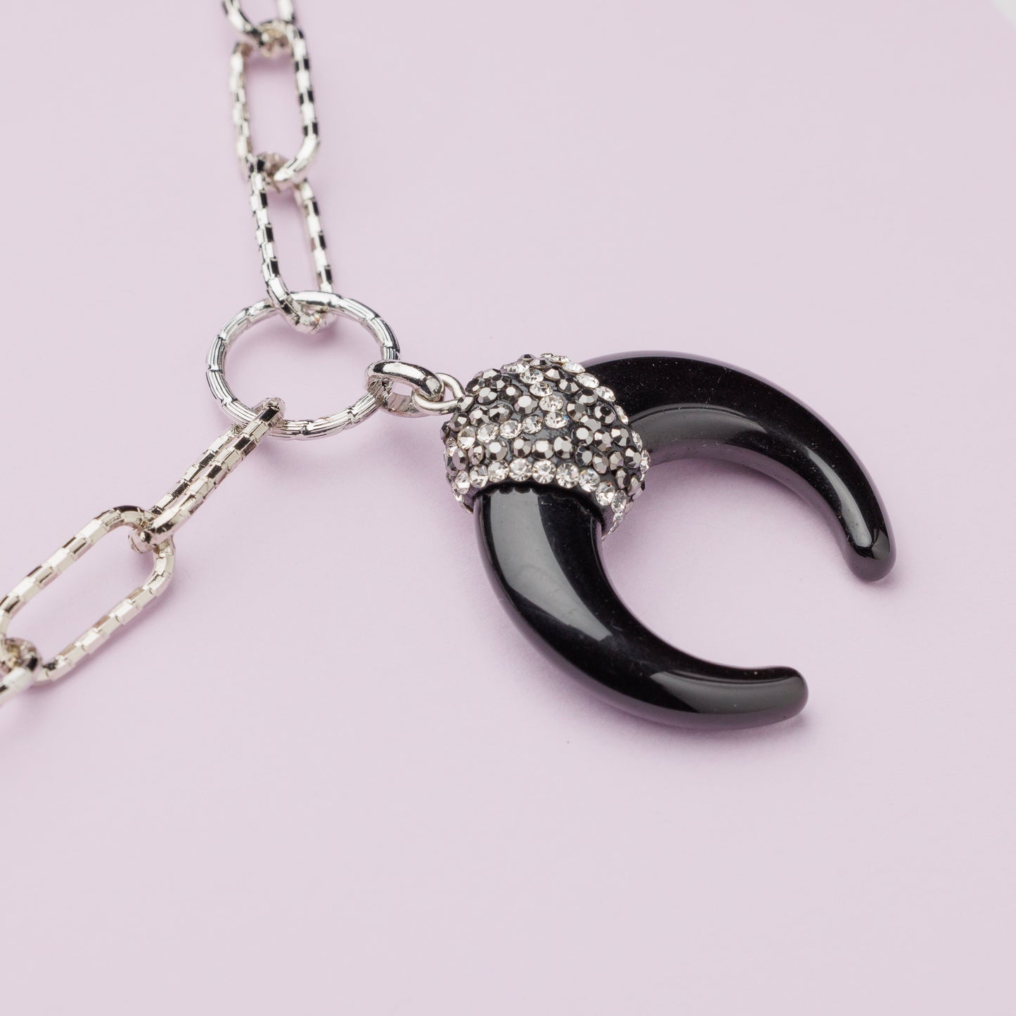 Sautoir en maille plaqué rhodium et agate - LUNA