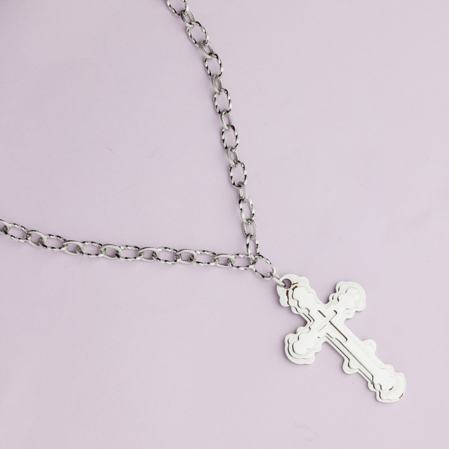 Sautoir maille en acier inoxydable - Argent - Croix - DOMY