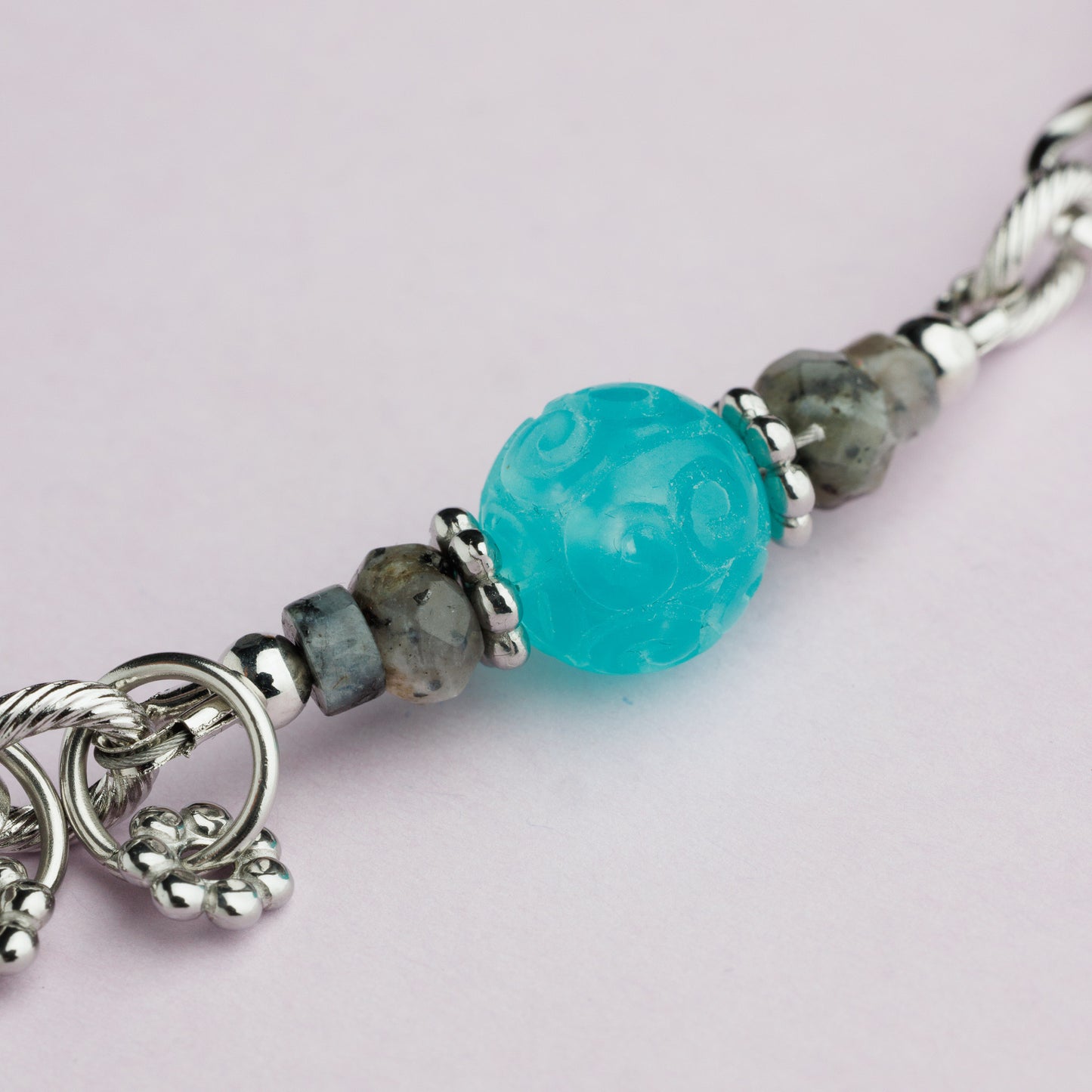 Collier en acier inoxydable argent - Amazonite - Œil - SHANA