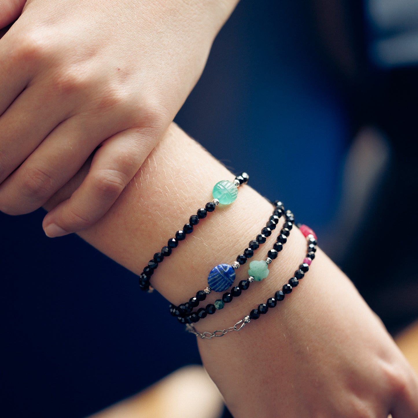 Bracelet plaqué rhodium - Spinelle et onyx - EMMA