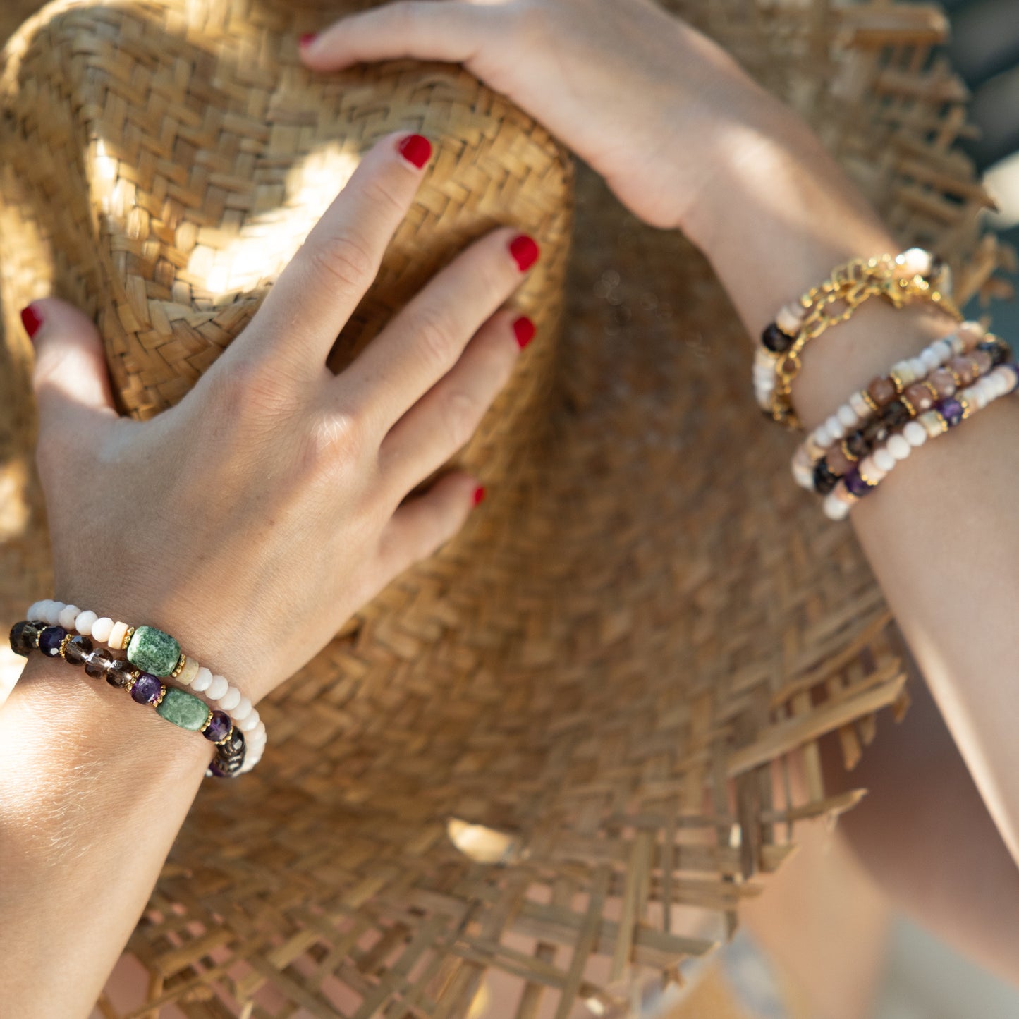 Bracelet acier inoxydable or - Quartz et Améthyste - LOLA