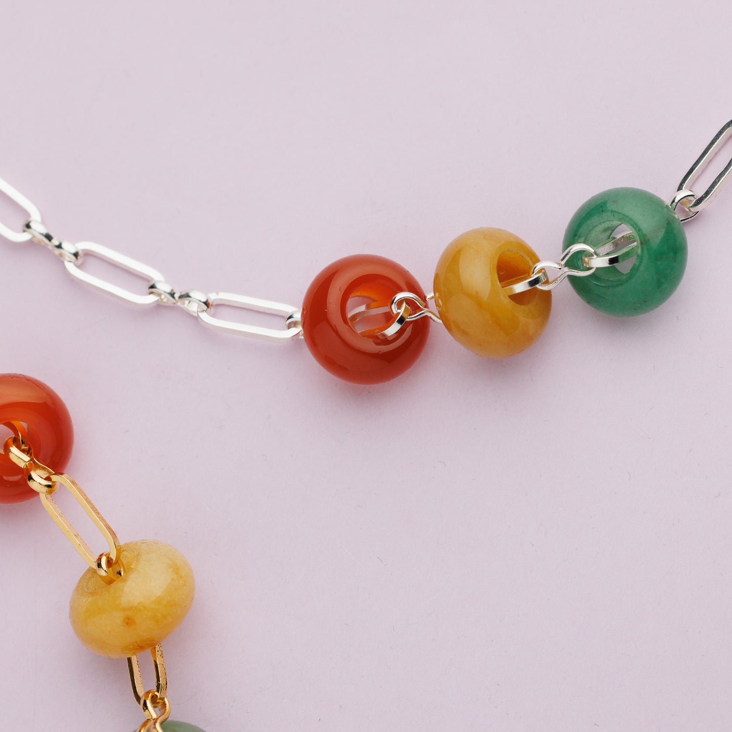 Collier maille plaqué argent - Aventurine - Cornaline - Jade - CARO